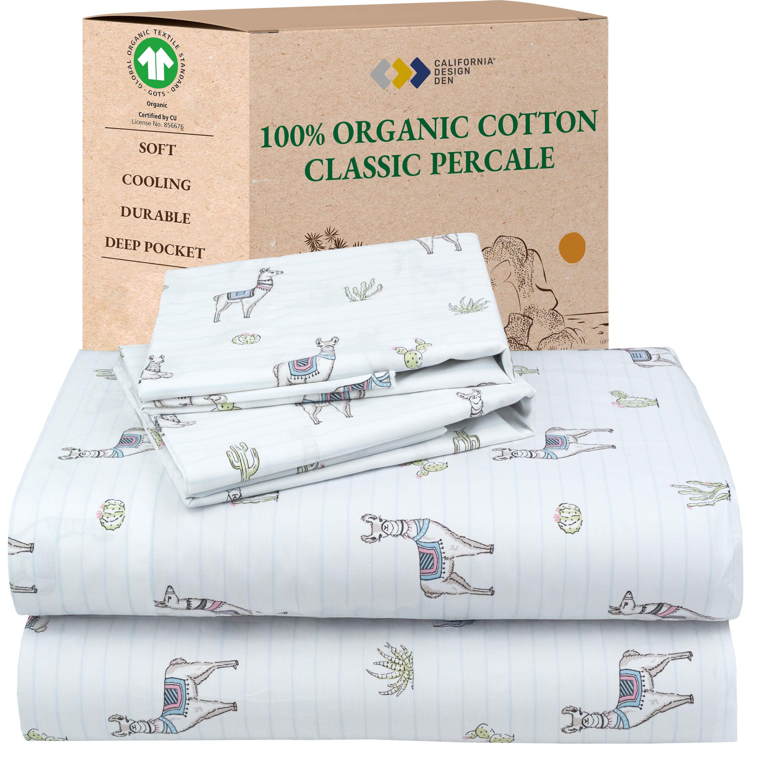 California Design Den Queen Sheet Set - Soft 100% Organic Cotton Sheets with Deep Pockets, Crisp Percale, Breathable and Durable Bedding Set - White