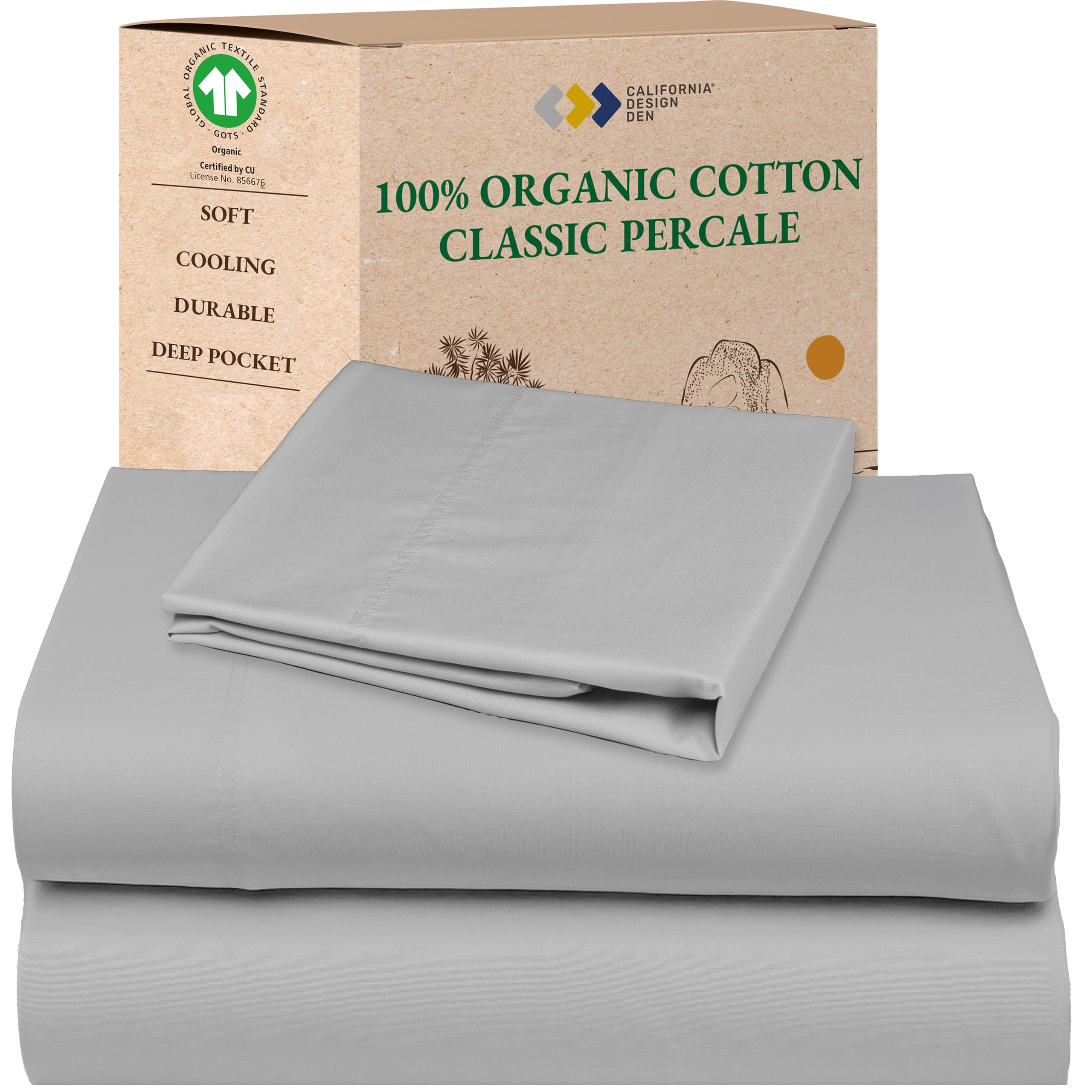 California Design Den Queen Sheet Set - Soft 100% Organic Cotton Sheets with Deep Pockets, Crisp Percale, Breathable and Durable Bedding Set - White