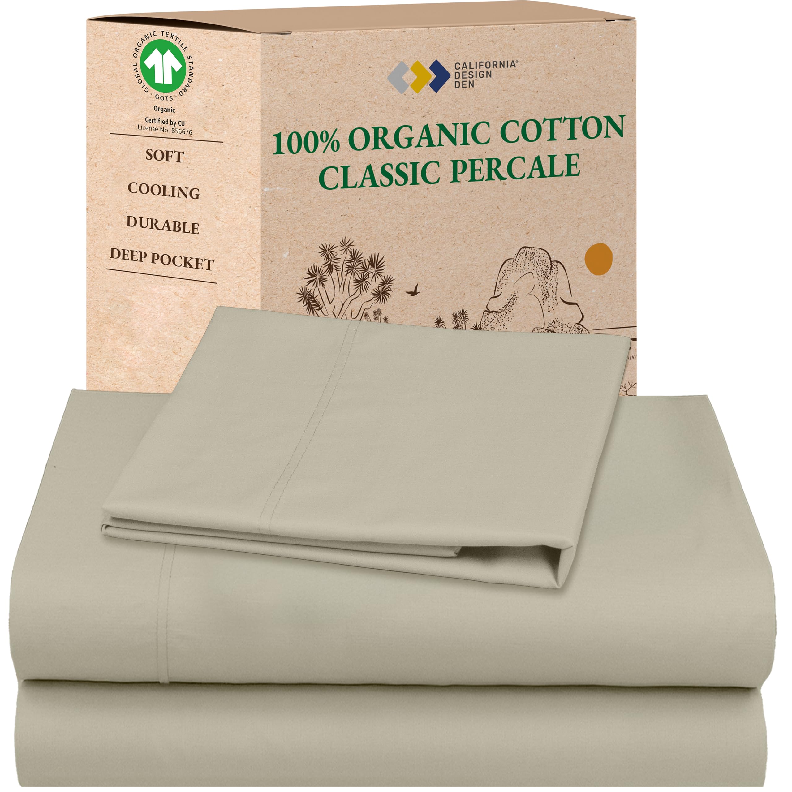 California Design Den Queen Sheet Set - Soft 100% Organic Cotton Sheets with Deep Pockets, Crisp Percale, Breathable and Durable Bedding Set - White