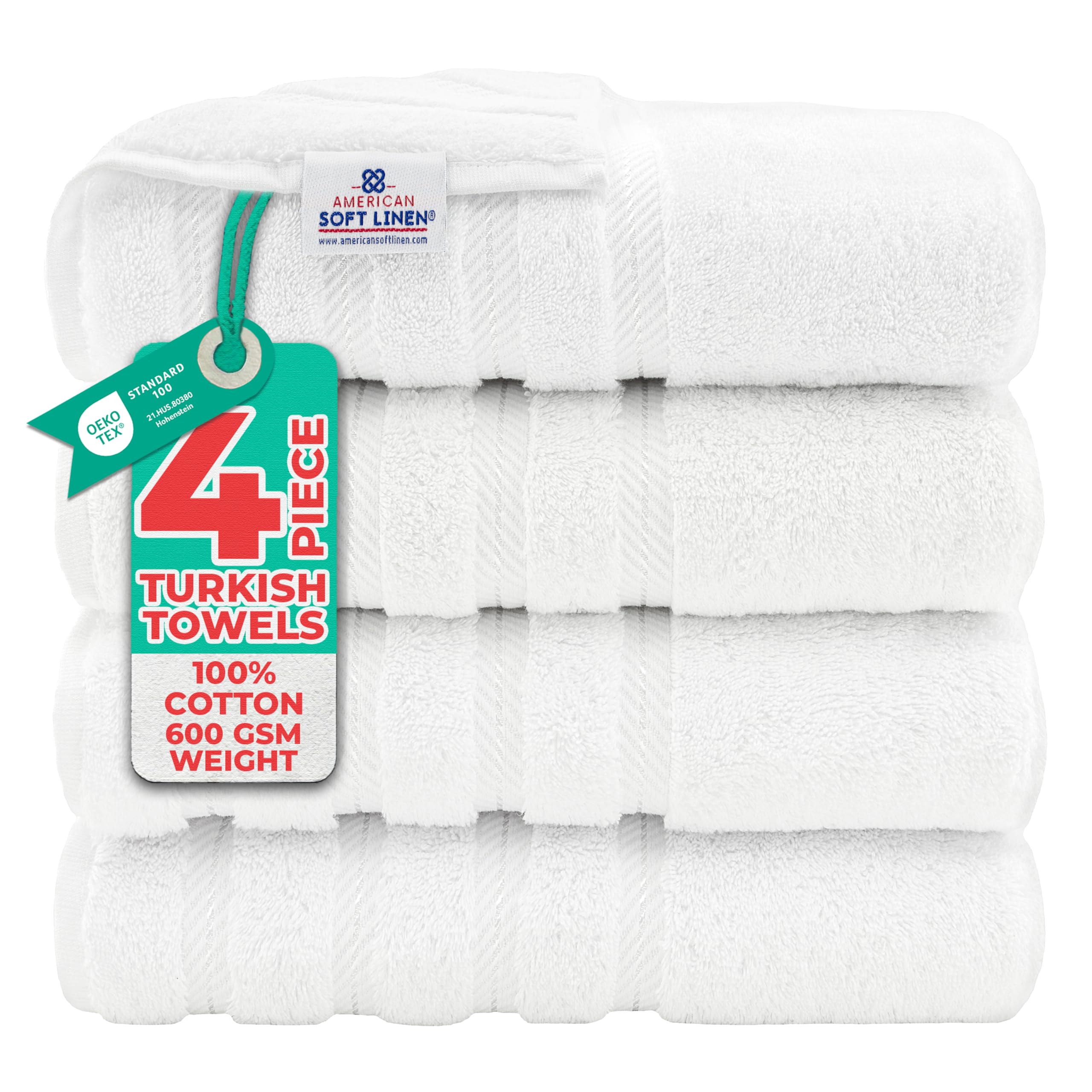 American Soft Linen Luxury 6 Piece Towel Set, 2 Bath Towels 2 Hand Towel 2 Washcloths, 600 GSM 100% Cotton Turkish Towels for Bathroom, Silver Grey Towel Sets