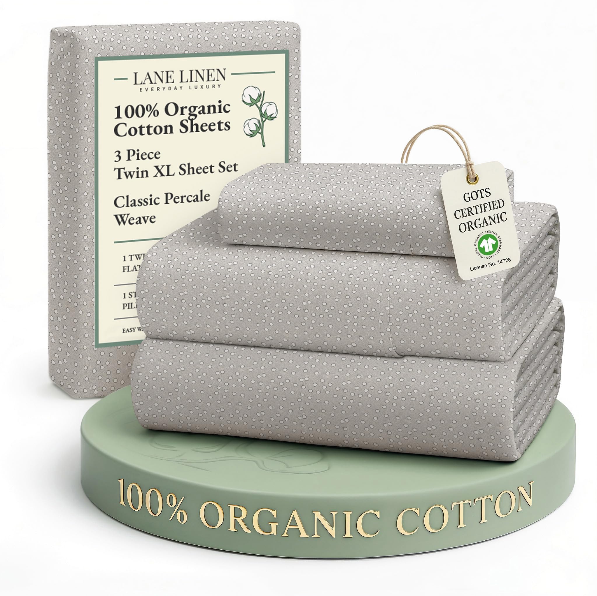 LANE LINEN 100% Organic Cotton Sheets Queen Size Bed Set, Machine Wash Eco Friendly Sustainably Produced Cotton Queen Sheet Set, Soft & Comfy Long Stabple Naturally Cooling Sheets– Mineral