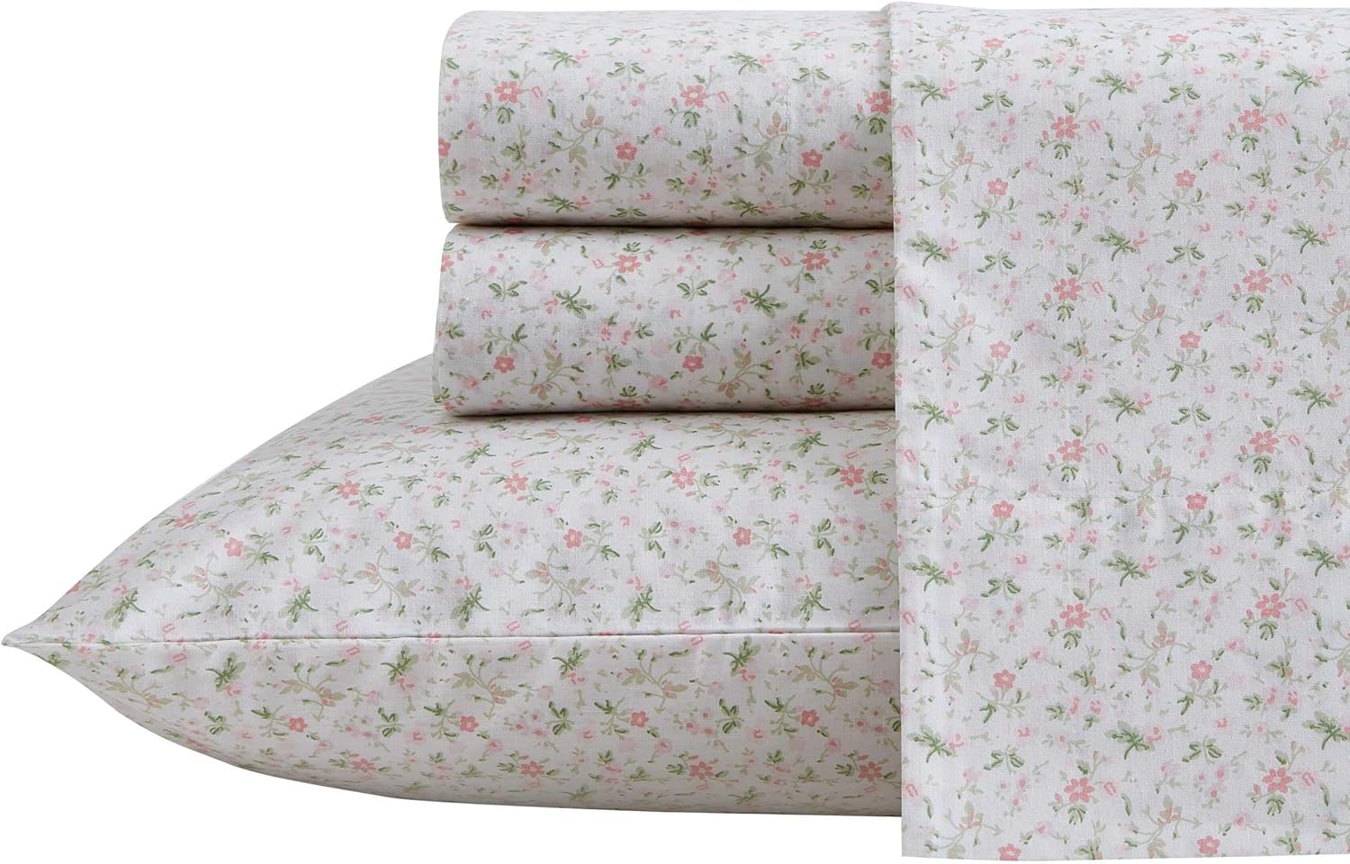 Laura Ashley - Queen Sheets, Cotton Percale Bedding Set, Lightweight & Breathable Home Decor (Evie Pink, Queen)