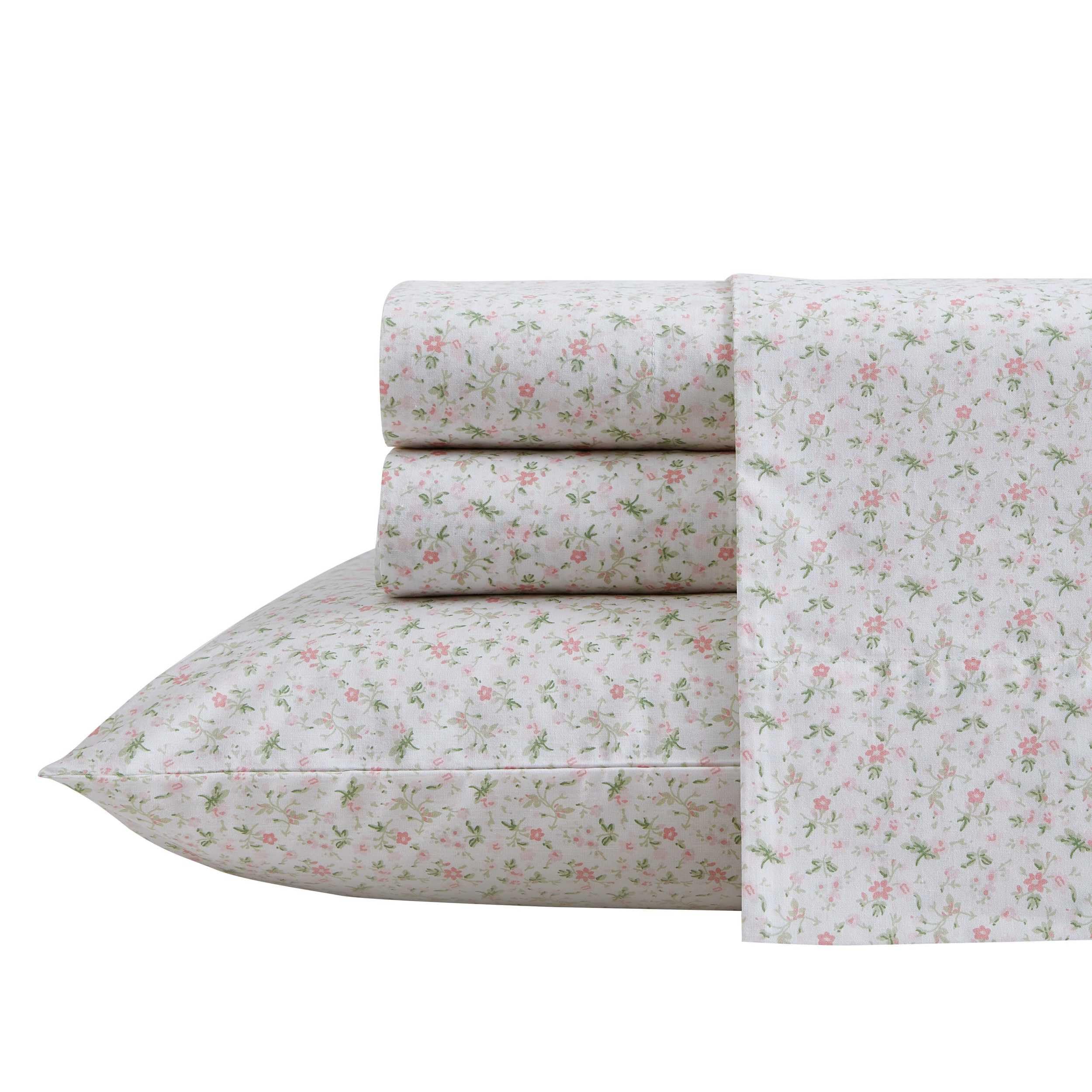 Laura Ashley - Queen Sheets, Cotton Percale Bedding Set, Lightweight & Breathable Home Decor (Evie Pink, Queen)