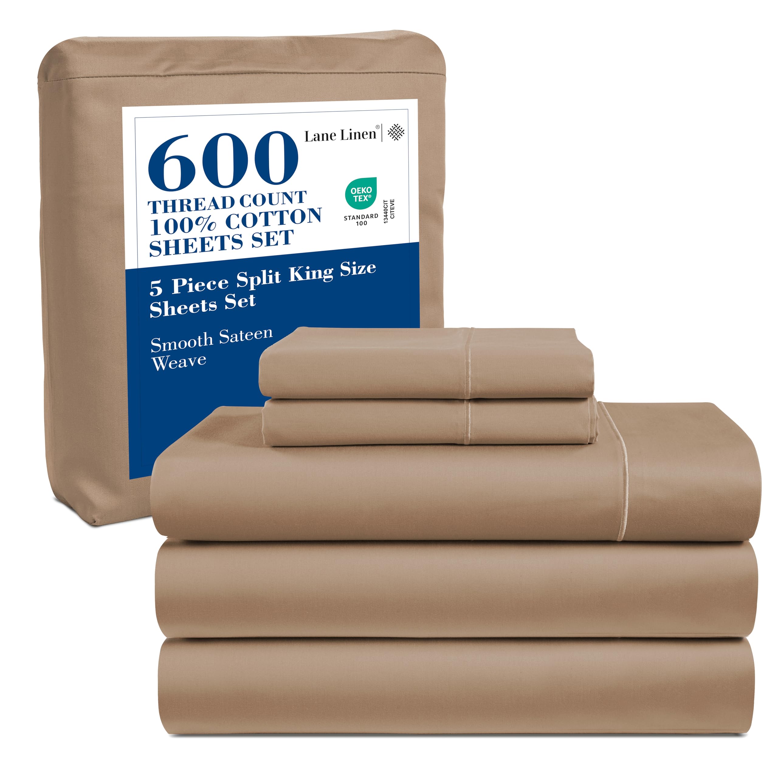 LANE LINEN Queen Bed Sheets - Pemium 600 Thread Count Long Staple 100% Cotton Sheets Queen Size Bed Set, Hotel Luxury Sateen Finish, 15" Deep Pocket Fitted Sheet, Cool & Durable - Denim