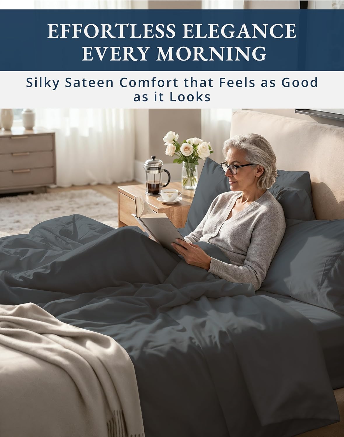 100% Egyptian Cotton King Sheet Set – Premium 1000 Thread Count Naturally Cooling & Breathable King Sheets, Authentic Long-Staple Cotton for Lasting Softness, Snug Fit 15" Deep Pocket Fitted -Charcoal