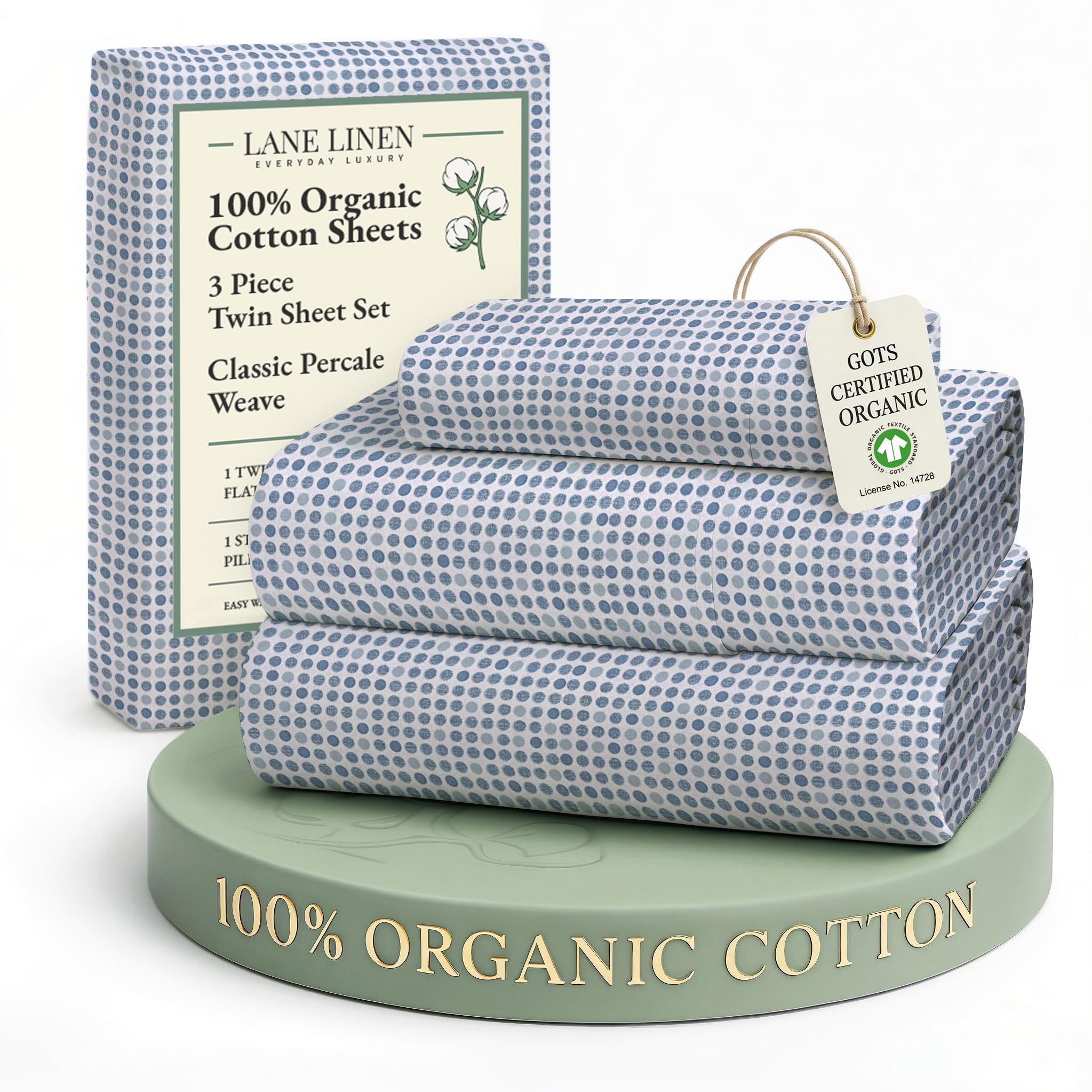 LANE LINEN 100% Organic Cotton Sheets Queen Size Bed Set, Machine Wash Eco Friendly Sustainably Produced Cotton Queen Sheet Set, Soft & Comfy Long Stabple Naturally Cooling Sheets– Mineral