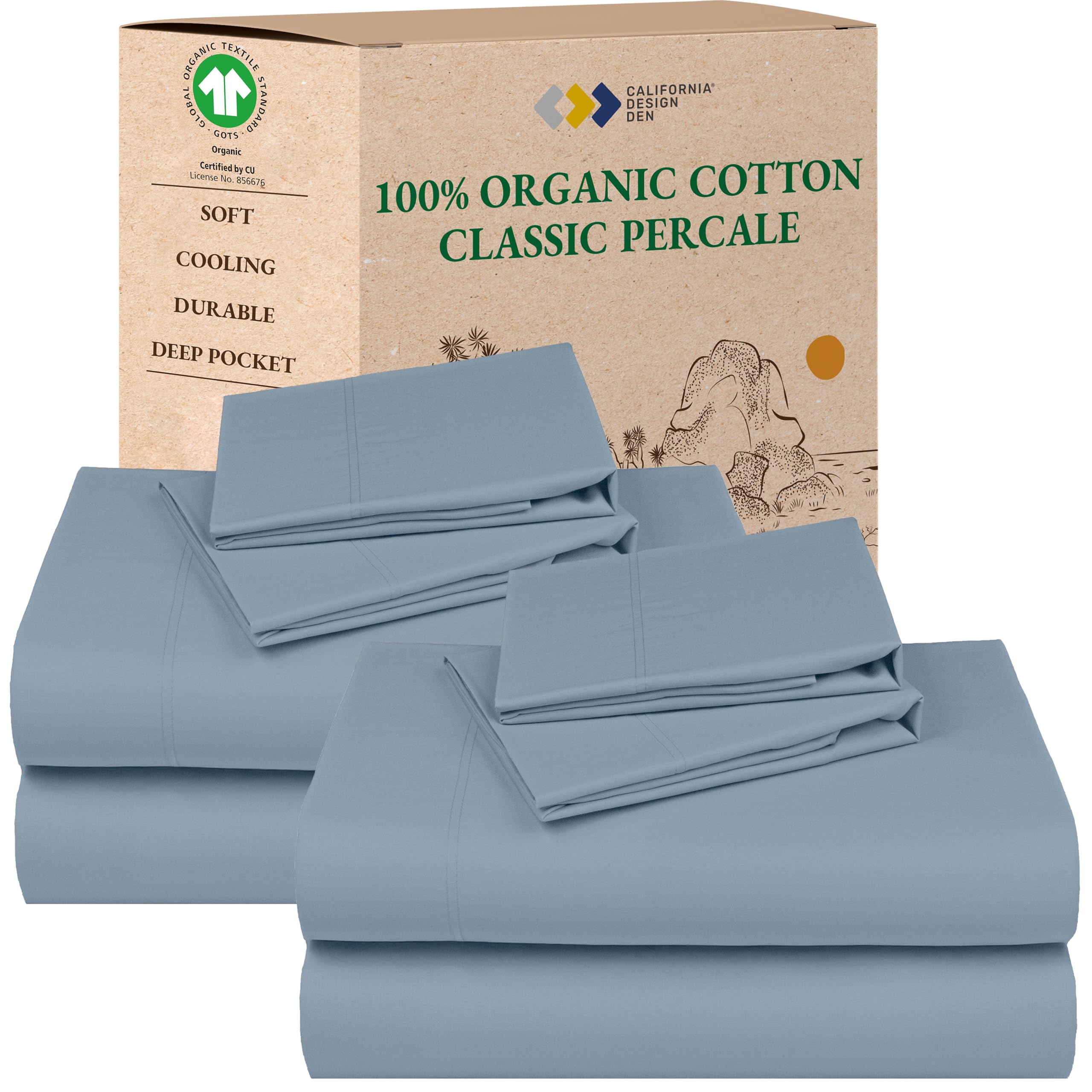 California Design Den Queen Sheet Set - Soft 100% Organic Cotton Sheets with Deep Pockets, Crisp Percale, Breathable and Durable Bedding Set - White