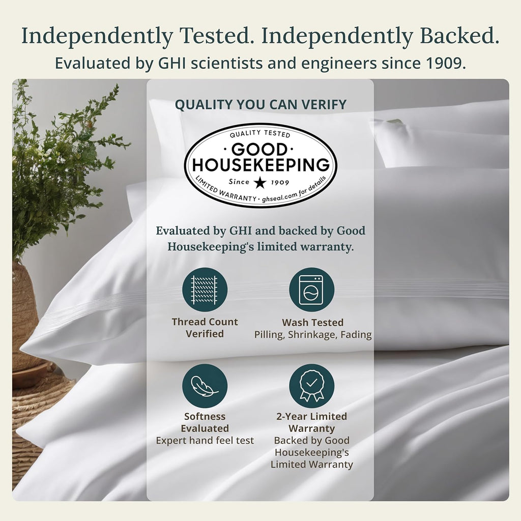 California Design Den Queen Sheet Set - Soft 100% Organic Cotton Sheets with Deep Pockets, Crisp Percale, Breathable and Durable Bedding Set - White
