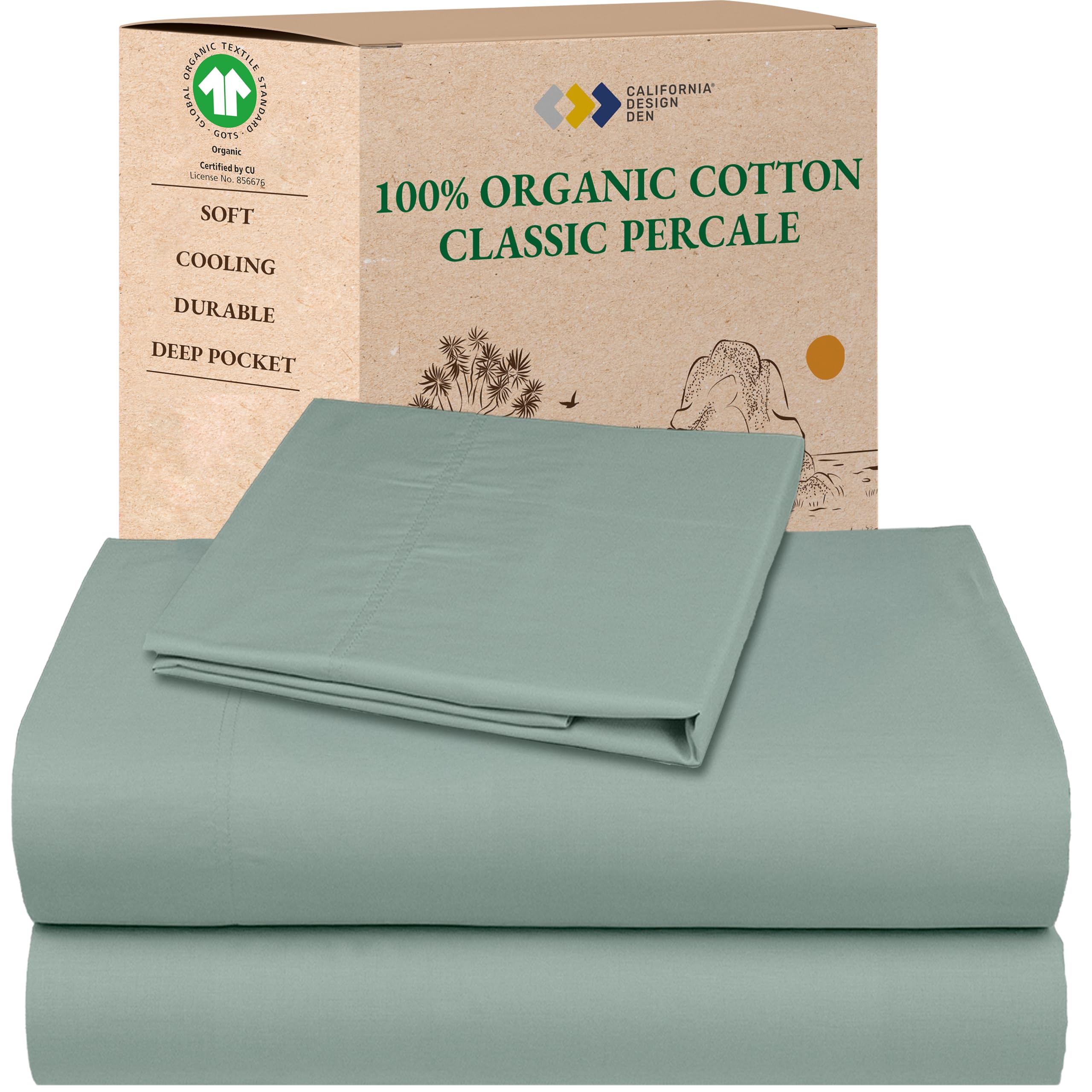 California Design Den Queen Sheet Set - Soft 100% Organic Cotton Sheets with Deep Pockets, Crisp Percale, Breathable and Durable Bedding Set - White