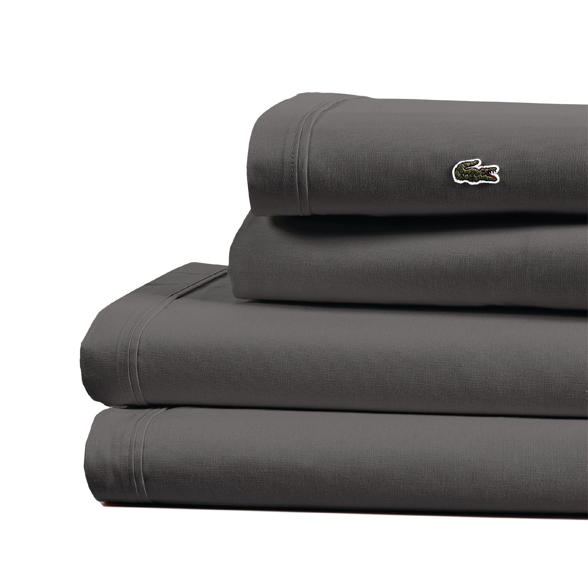 Lacoste 100% Cotton Percale 4-Piece Sheet Set – Cool, Crisp, Matte, and Durable, Oeko-Tex Certified – Solid, Navy, Full