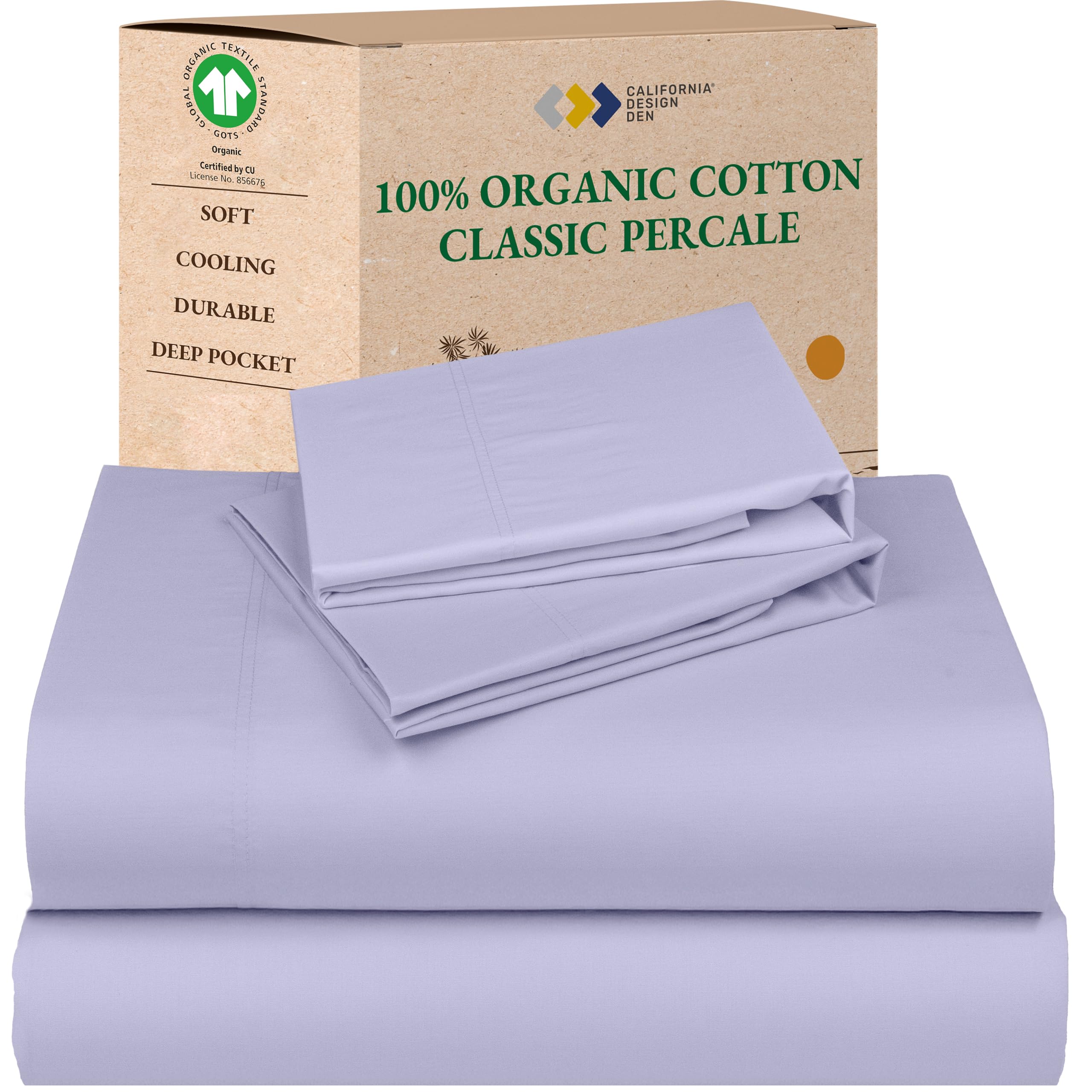 California Design Den Queen Sheet Set - Soft 100% Organic Cotton Sheets with Deep Pockets, Crisp Percale, Breathable and Durable Bedding Set - White