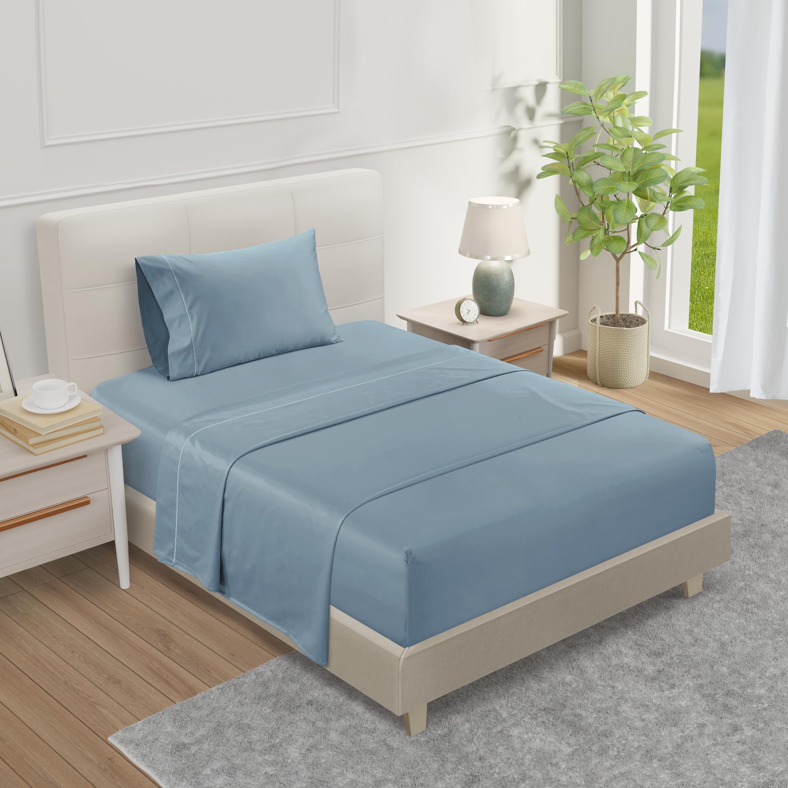 King Bed Sheets Deep Pocket King Sheet Set, 1000 Thread Count Long Staple Fully Elasticated 100% Cotton Sheet & Pillowcase sets, Machine Wash No Pill Naturally Breathable Cotton Bedding- Mineral