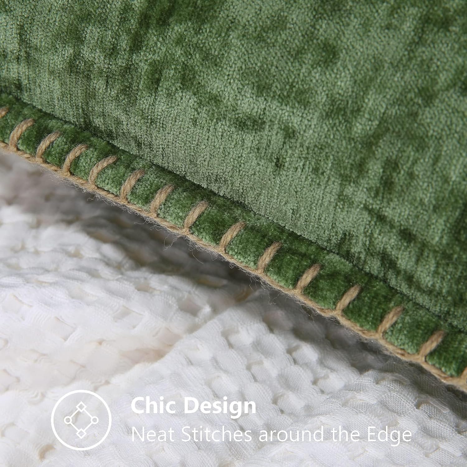 decorUhome Chenille Soft Cozy Throw Pillow Covers 18x18 Set of 2, Modern Farmhouse Boho Velvet Decorative Pillow Cases with Stitched Edge for Couch Sofa Bed Home Decor, Forest Green