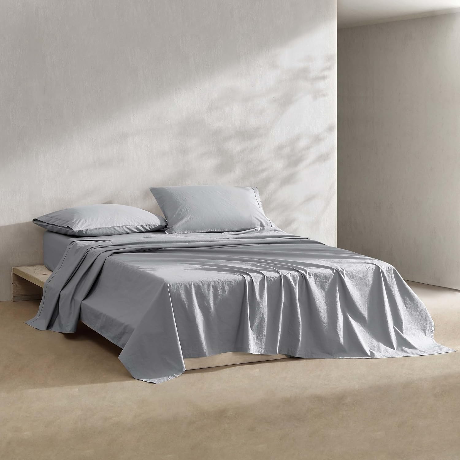 Calvin Klein - Queen Bed Sheets, Relaxed Garment Washed Cotton Percale Bedding Set with Matching Pillowcases, Deep Pockets, Oeko-TEX Certified (Washed Percale Steel Blue, Queen)
