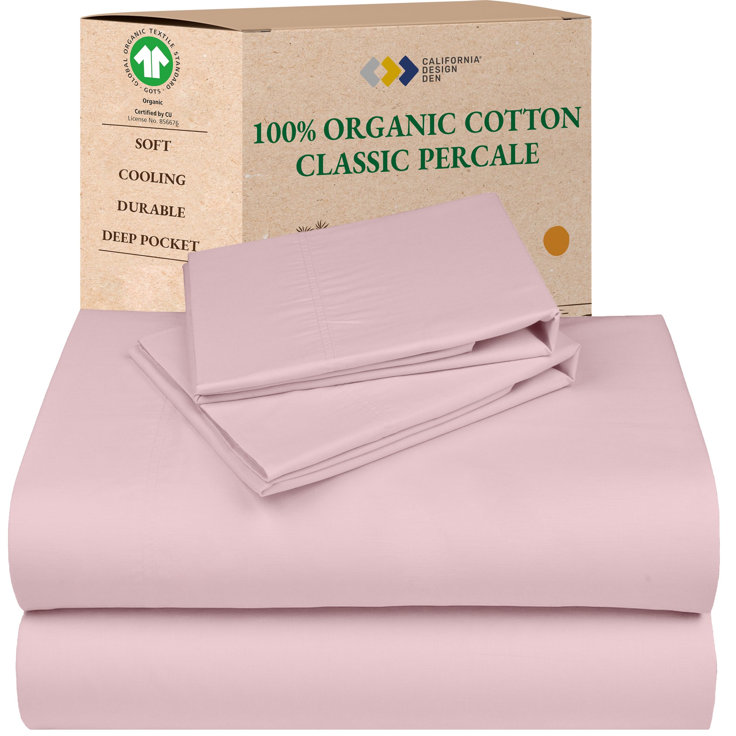 California Design Den Queen Sheet Set - Soft 100% Organic Cotton Sheets with Deep Pockets, Crisp Percale, Breathable and Durable Bedding Set - White