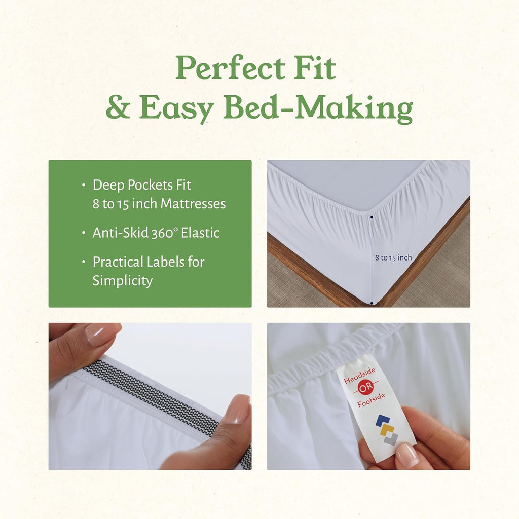 California Design Den Queen Sheet Set - Soft 100% Organic Cotton Sheets with Deep Pockets, Crisp Percale, Breathable and Durable Bedding Set - White