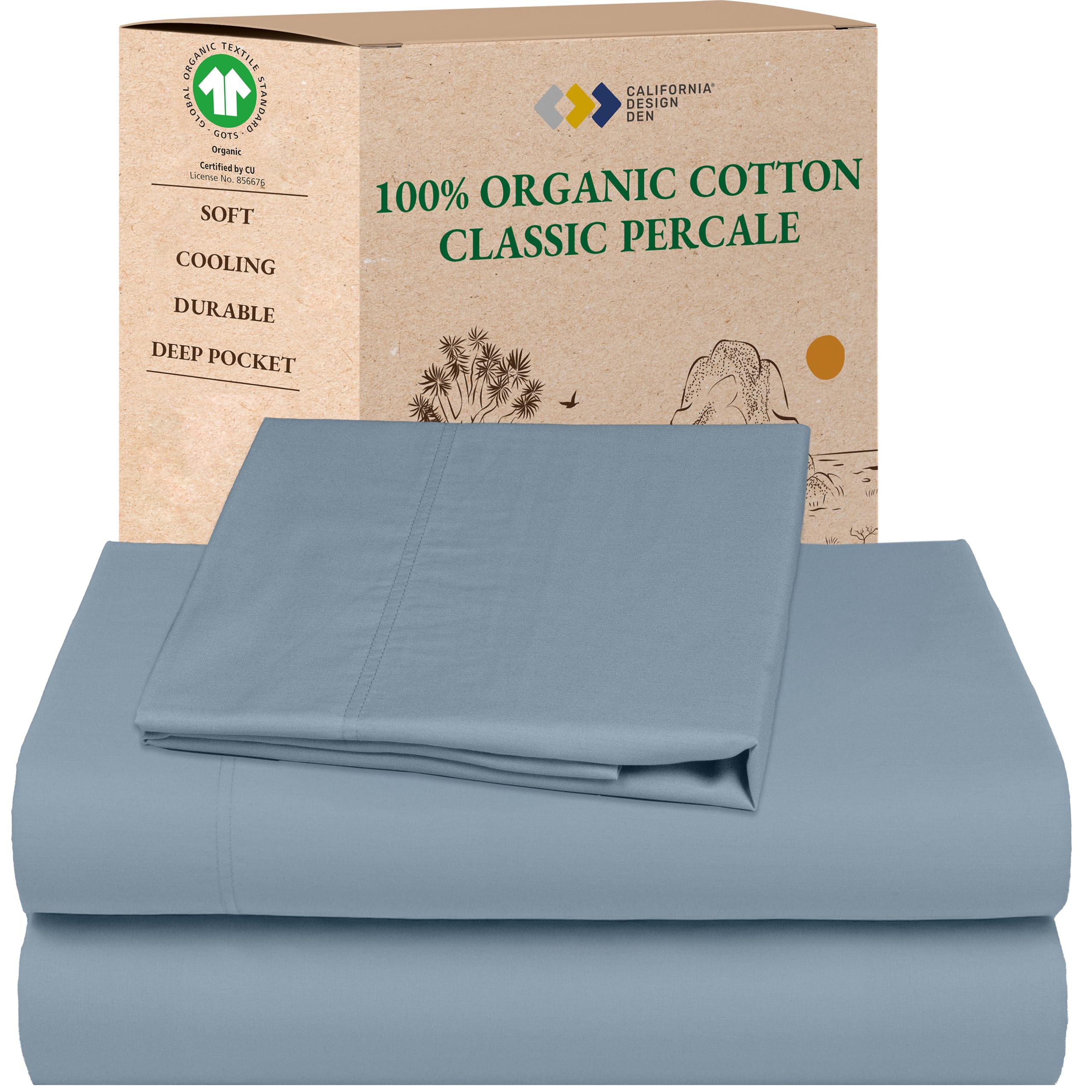 California Design Den Queen Sheet Set - Soft 100% Organic Cotton Sheets with Deep Pockets, Crisp Percale, Breathable and Durable Bedding Set - White
