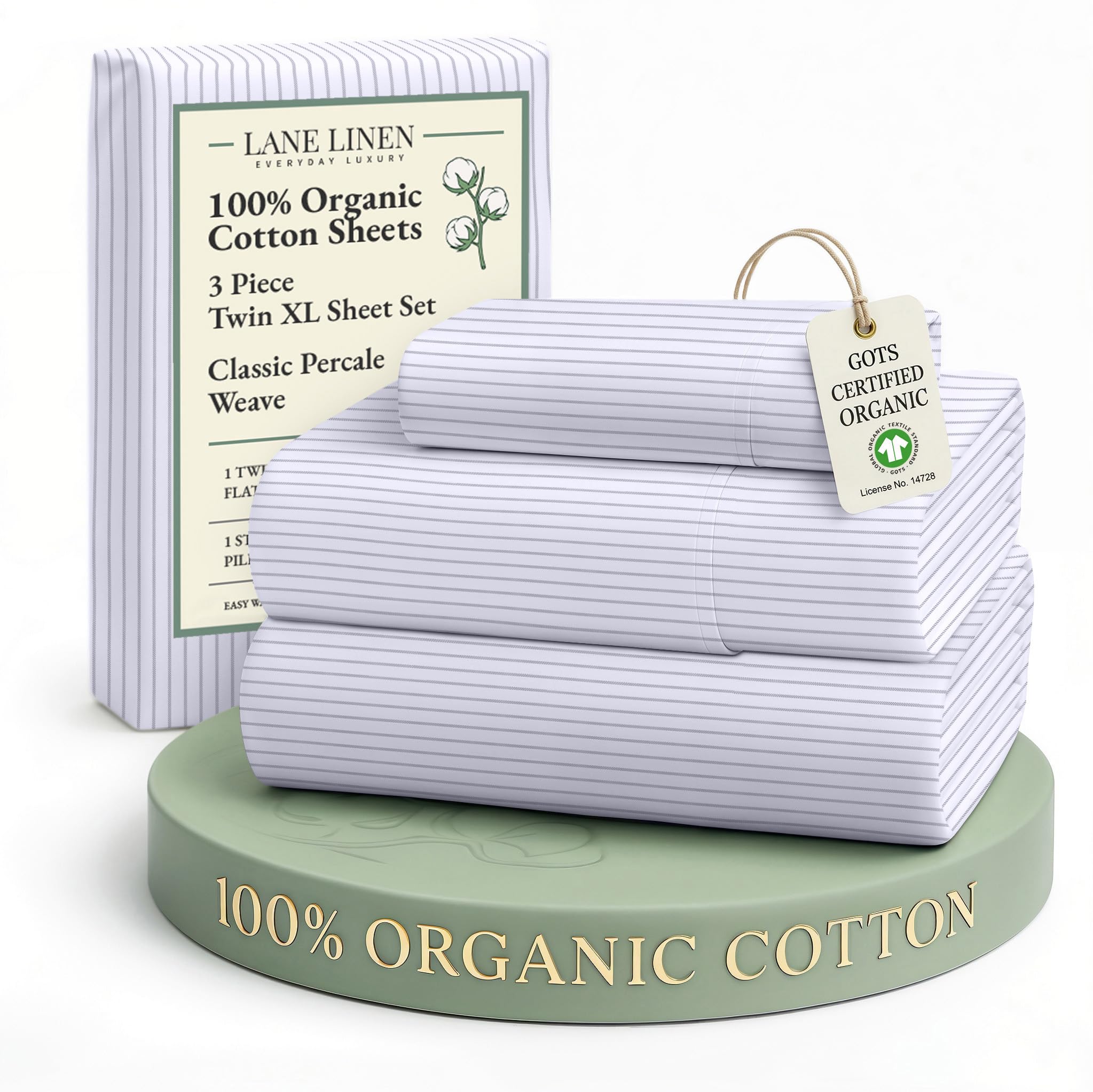 LANE LINEN Eco Friendly 100% Organic Cotton Queen Sheet Set, Soft & Comfy Fully Elasticized 15" Deep Pocket Bed Sheets, Low Pill Naturally Cooling Machine Wash Sábanas Queen- White Bed Sheets