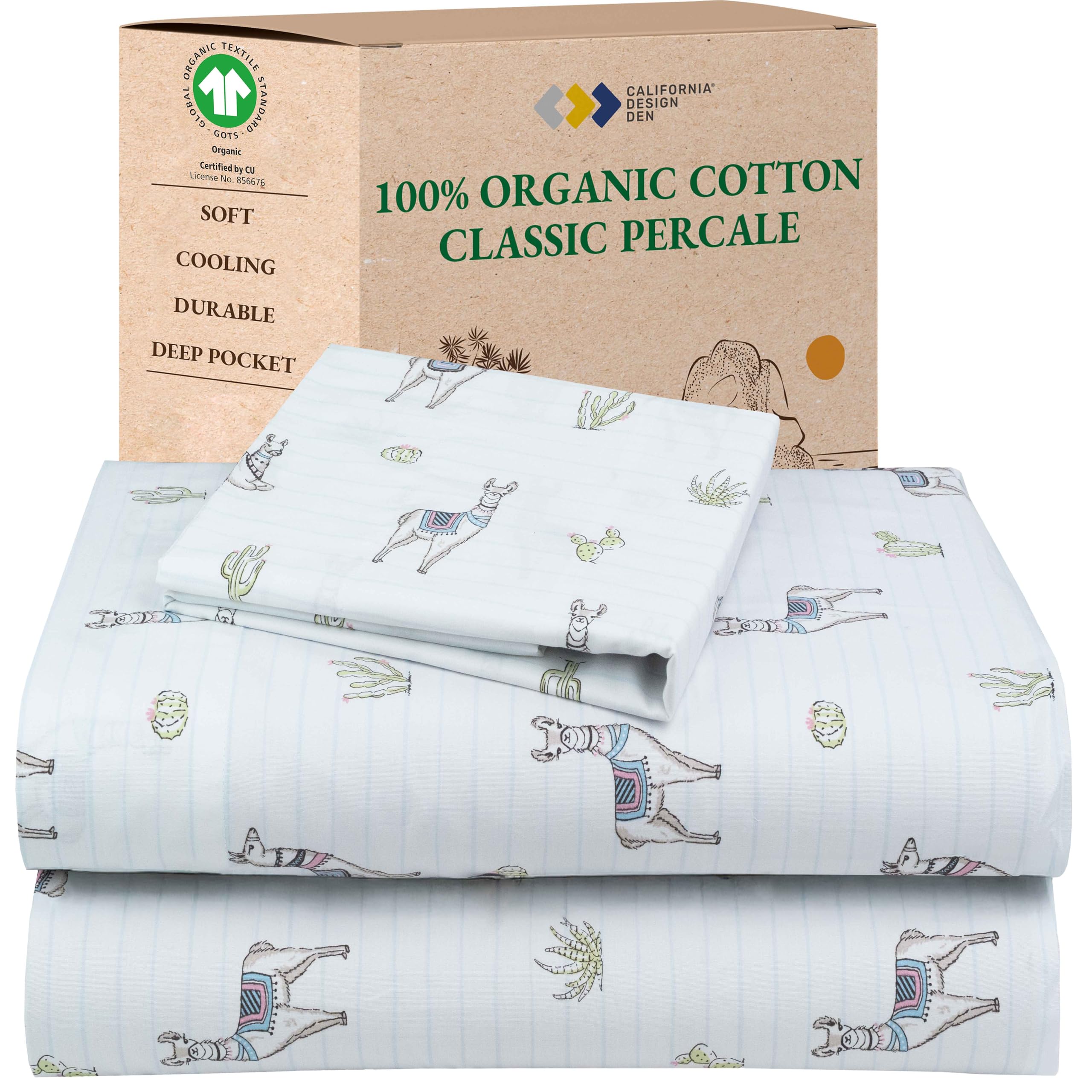 California Design Den Queen Sheet Set - Soft 100% Organic Cotton Sheets with Deep Pockets, Crisp Percale, Breathable and Durable Bedding Set - White