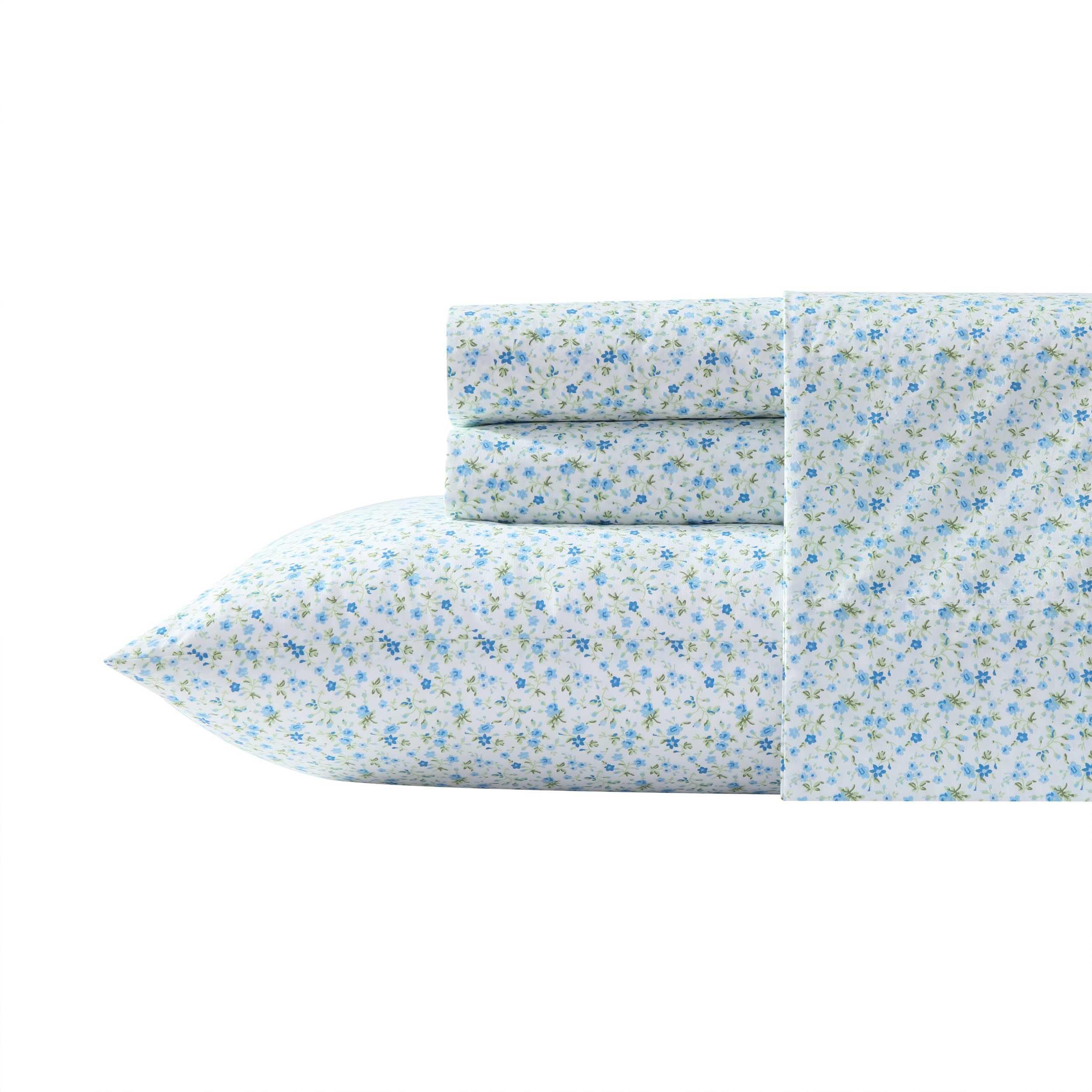 Laura Ashley - Queen Sheets, Cotton Percale Bedding Set, Lightweight & Breathable Home Decor (Evie Pink, Queen)