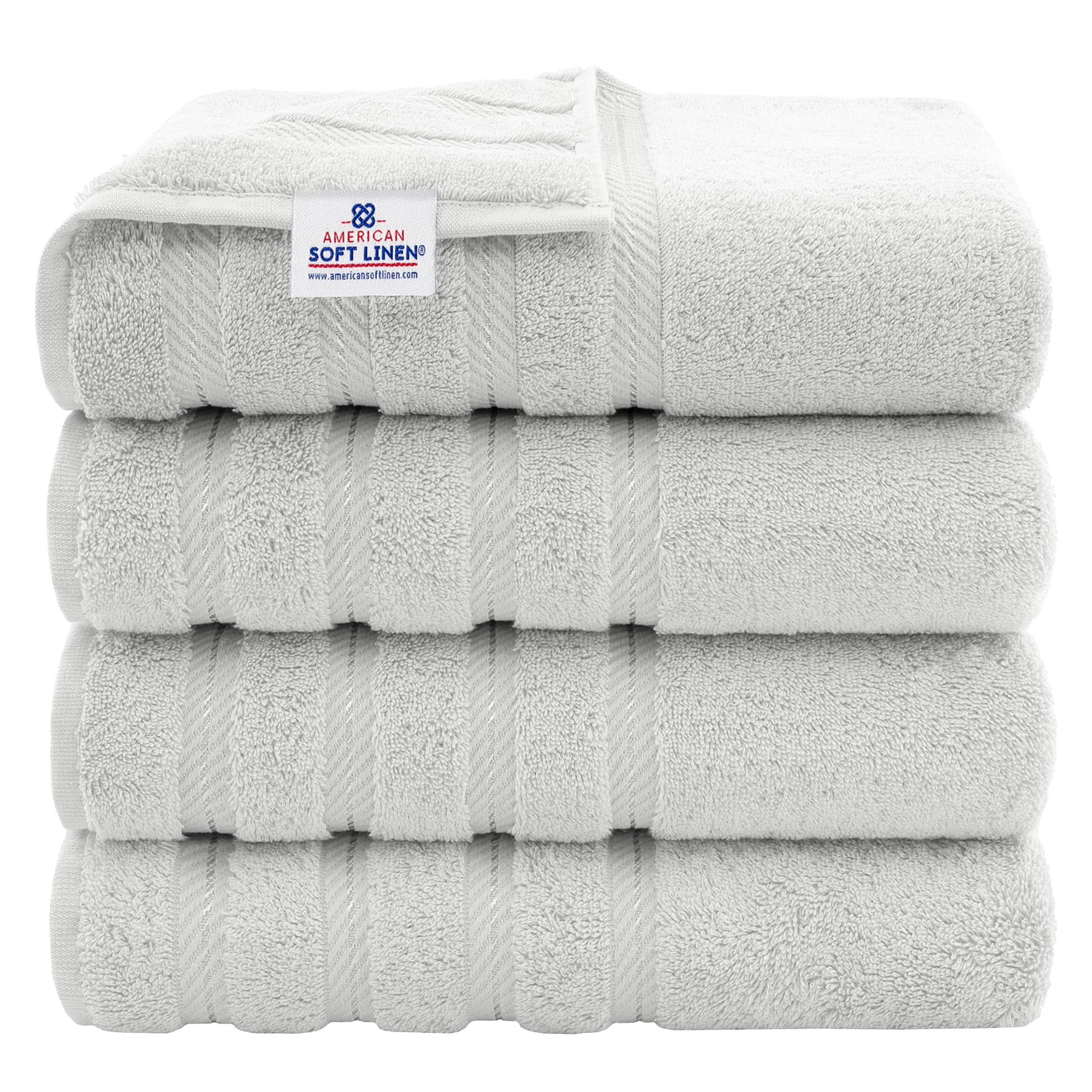 American Soft Linen Luxury 6 Piece Towel Set, 2 Bath Towels 2 Hand Towel 2 Washcloths, 600 GSM 100% Cotton Turkish Towels for Bathroom, Silver Grey Towel Sets