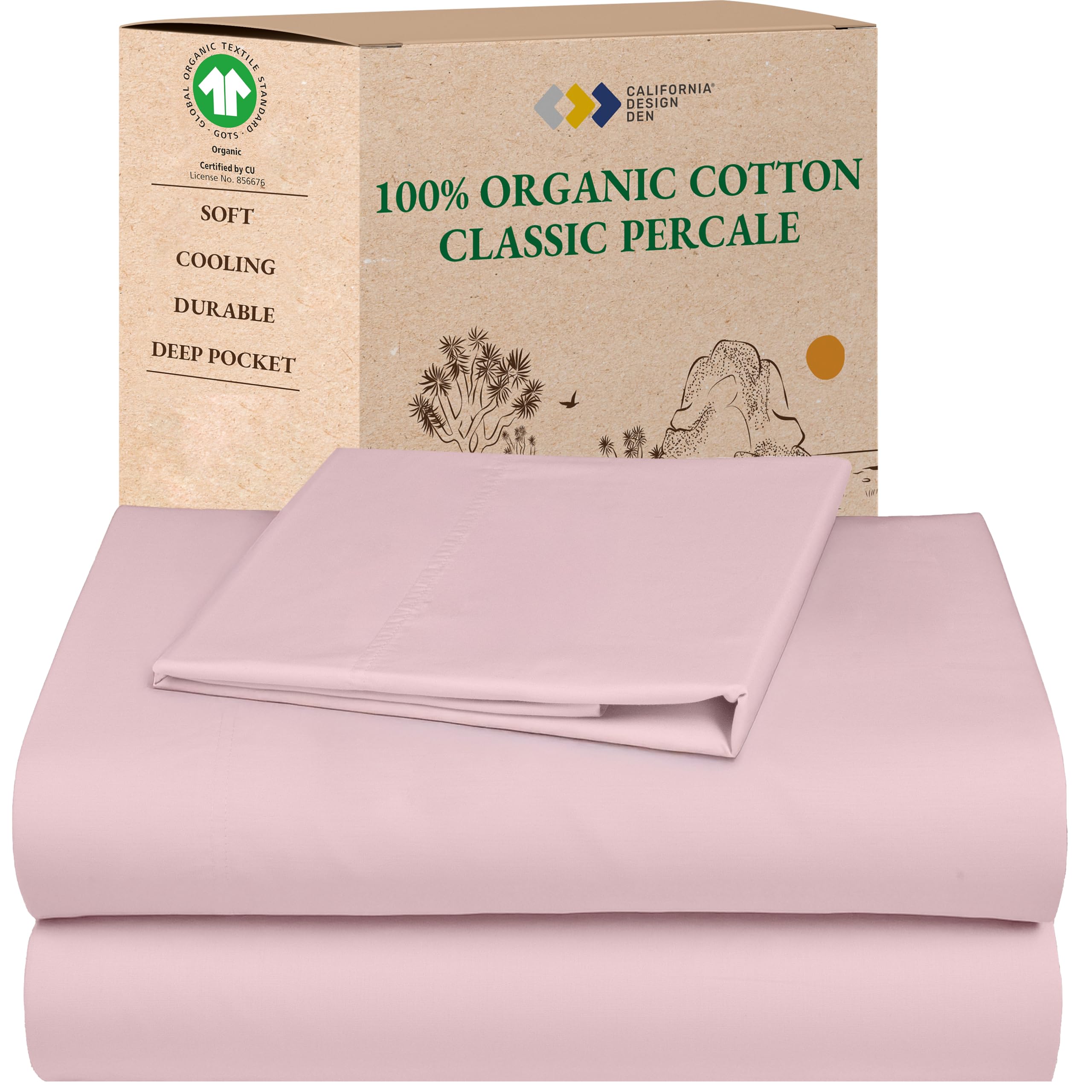 California Design Den Queen Sheet Set - Soft 100% Organic Cotton Sheets with Deep Pockets, Crisp Percale, Breathable and Durable Bedding Set - White