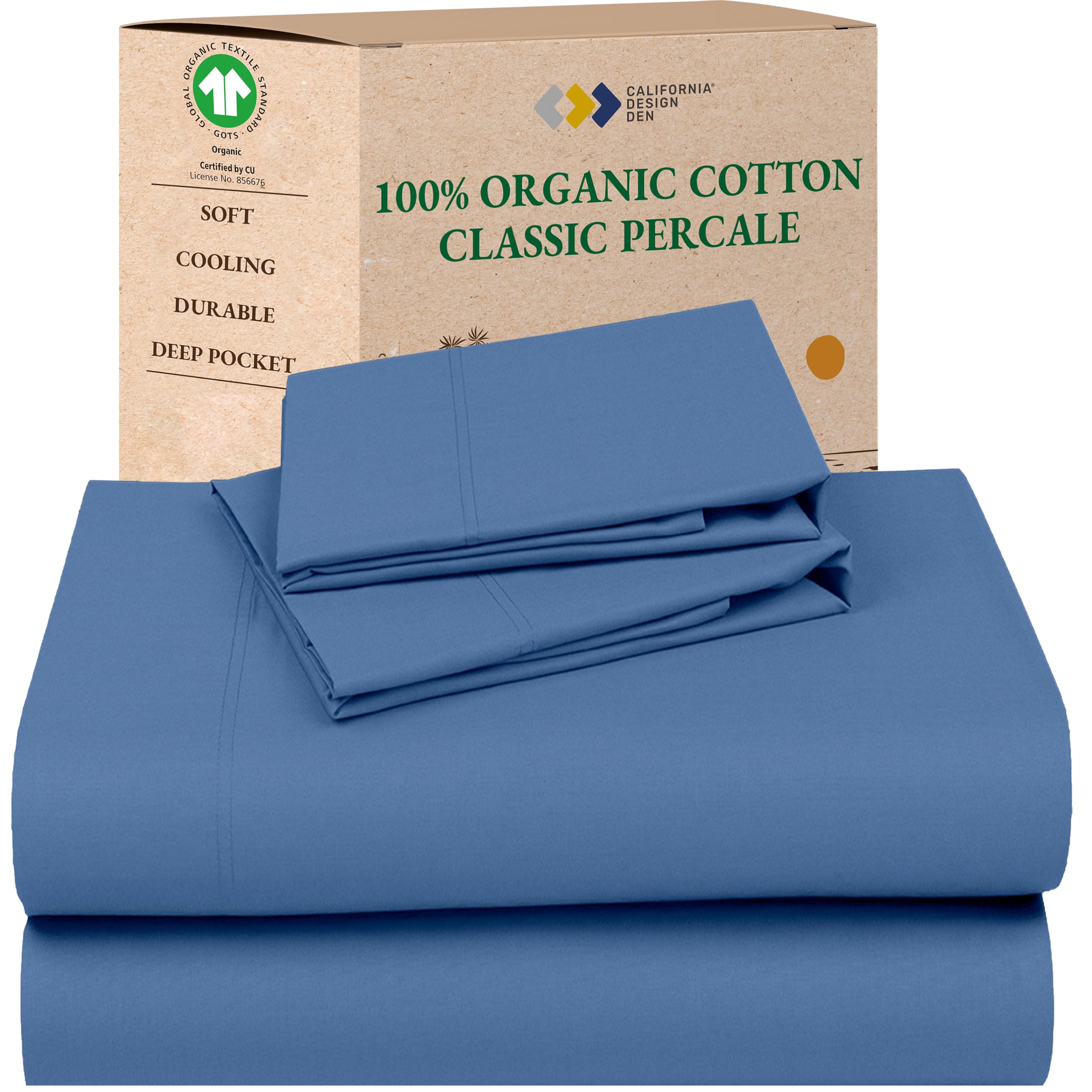 California Design Den Queen Sheet Set - Soft 100% Organic Cotton Sheets with Deep Pockets, Crisp Percale, Breathable and Durable Bedding Set - White