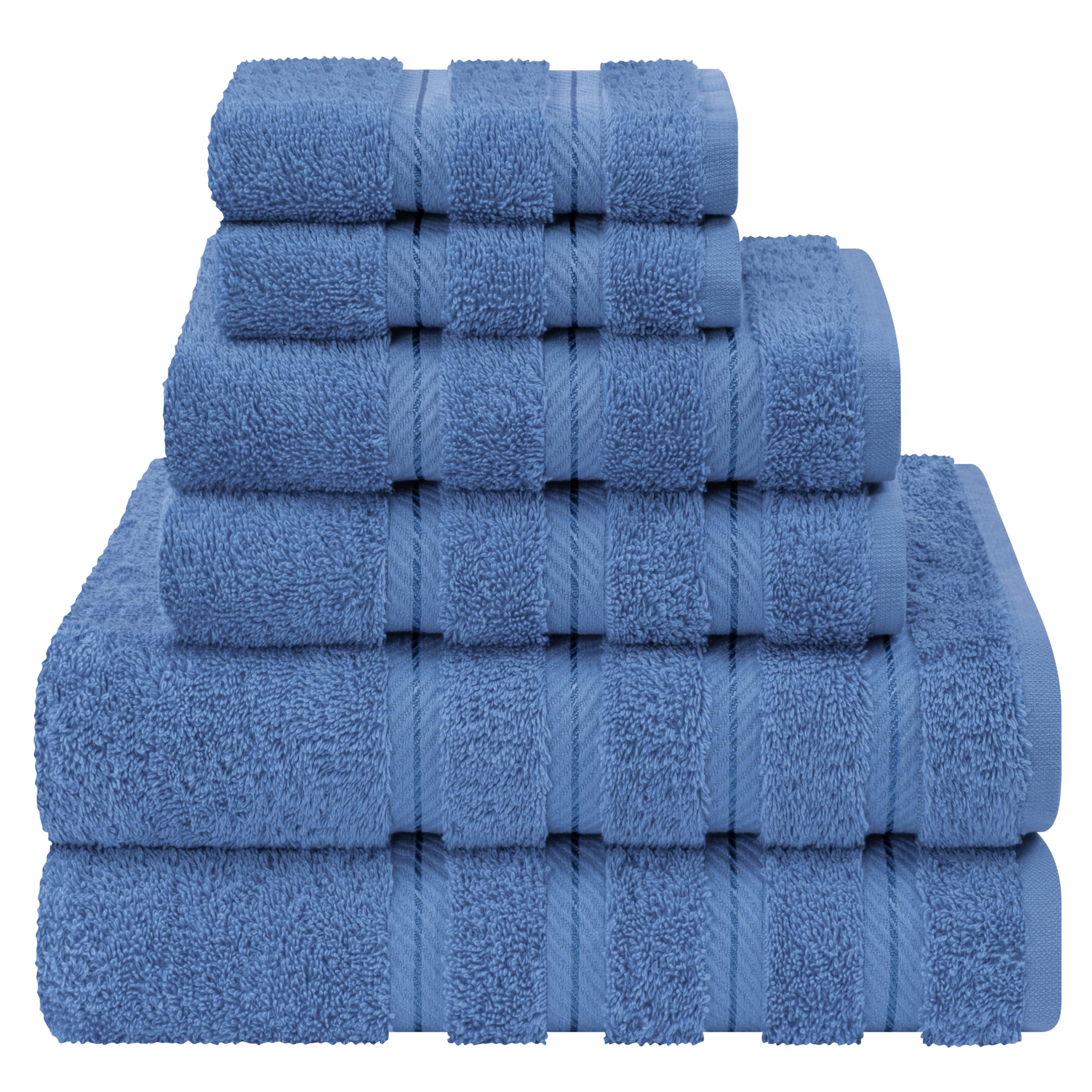 American Soft Linen Luxury 6 Piece Towel Set, 2 Bath Towels 2 Hand Towel 2 Washcloths, 600 GSM 100% Cotton Turkish Towels for Bathroom, Silver Grey Towel Sets
