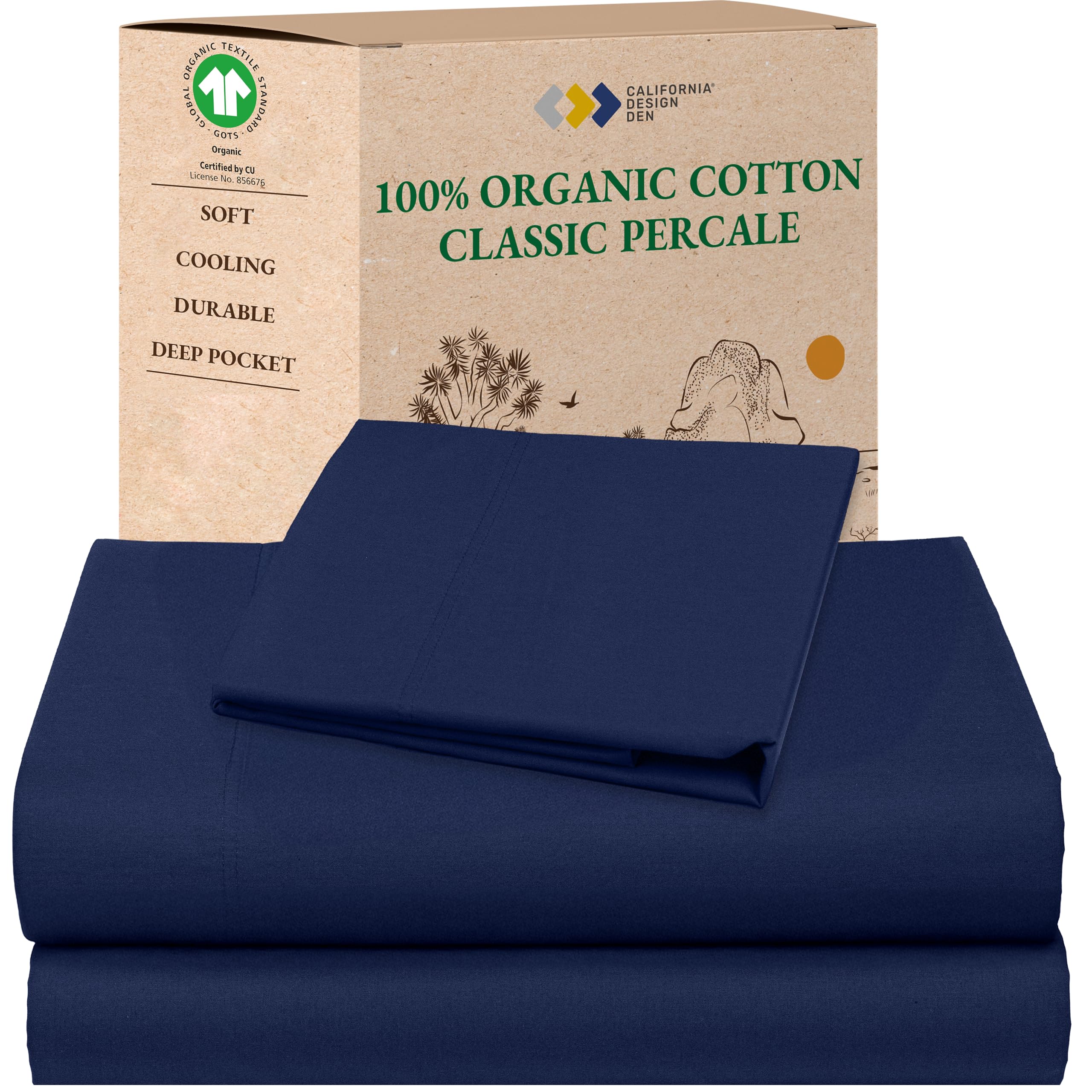 California Design Den Queen Sheet Set - Soft 100% Organic Cotton Sheets with Deep Pockets, Crisp Percale, Breathable and Durable Bedding Set - White