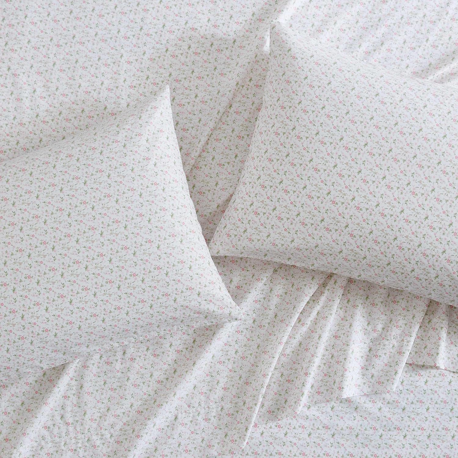 Laura Ashley - Queen Sheets, Cotton Percale Bedding Set, Lightweight & Breathable Home Decor (Evie Pink, Queen)
