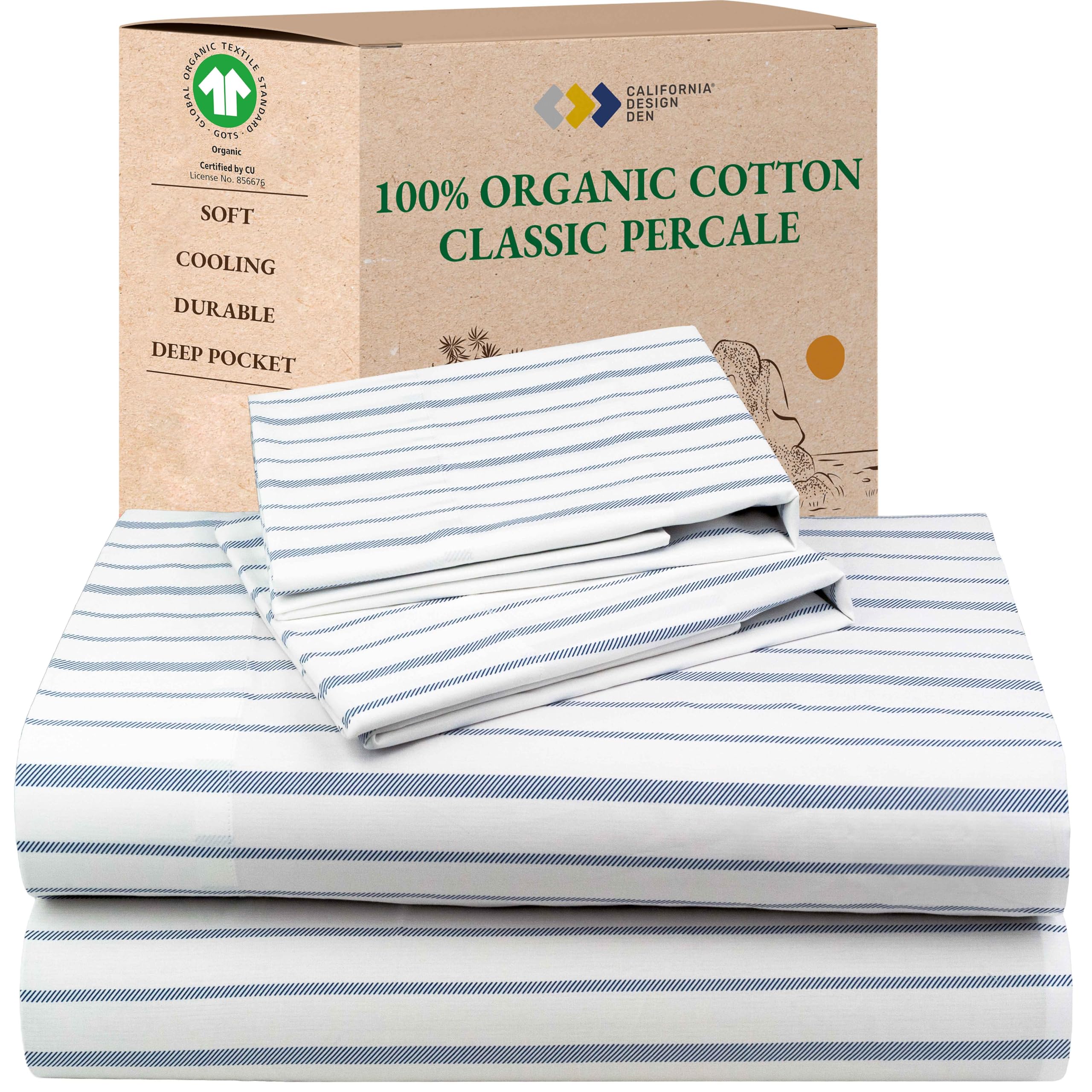 California Design Den Queen Sheet Set - Soft 100% Organic Cotton Sheets with Deep Pockets, Crisp Percale, Breathable and Durable Bedding Set - White