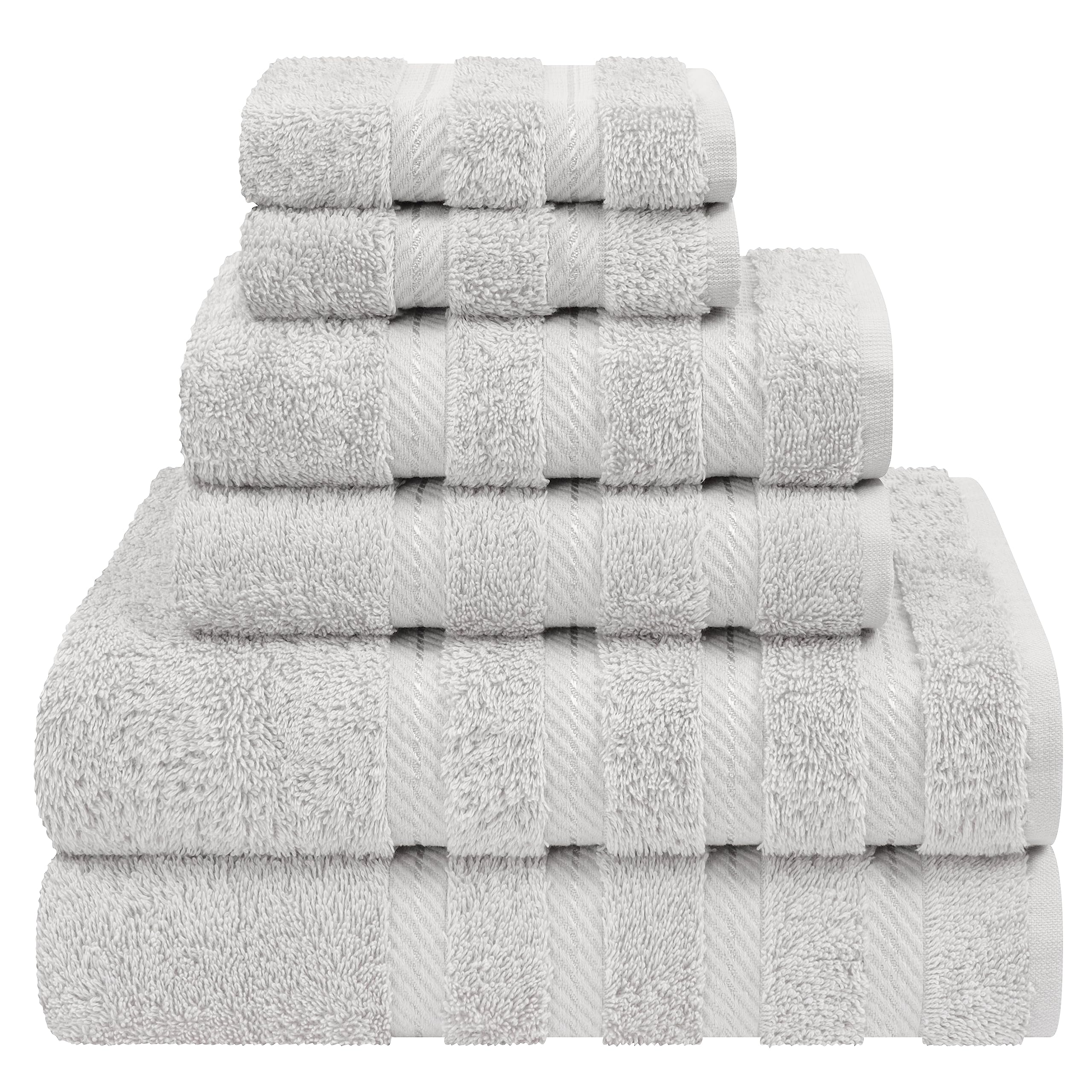 American Soft Linen Luxury 6 Piece Towel Set, 2 Bath Towels 2 Hand Towel 2 Washcloths, 600 GSM 100% Cotton Turkish Towels for Bathroom, Silver Grey Towel Sets