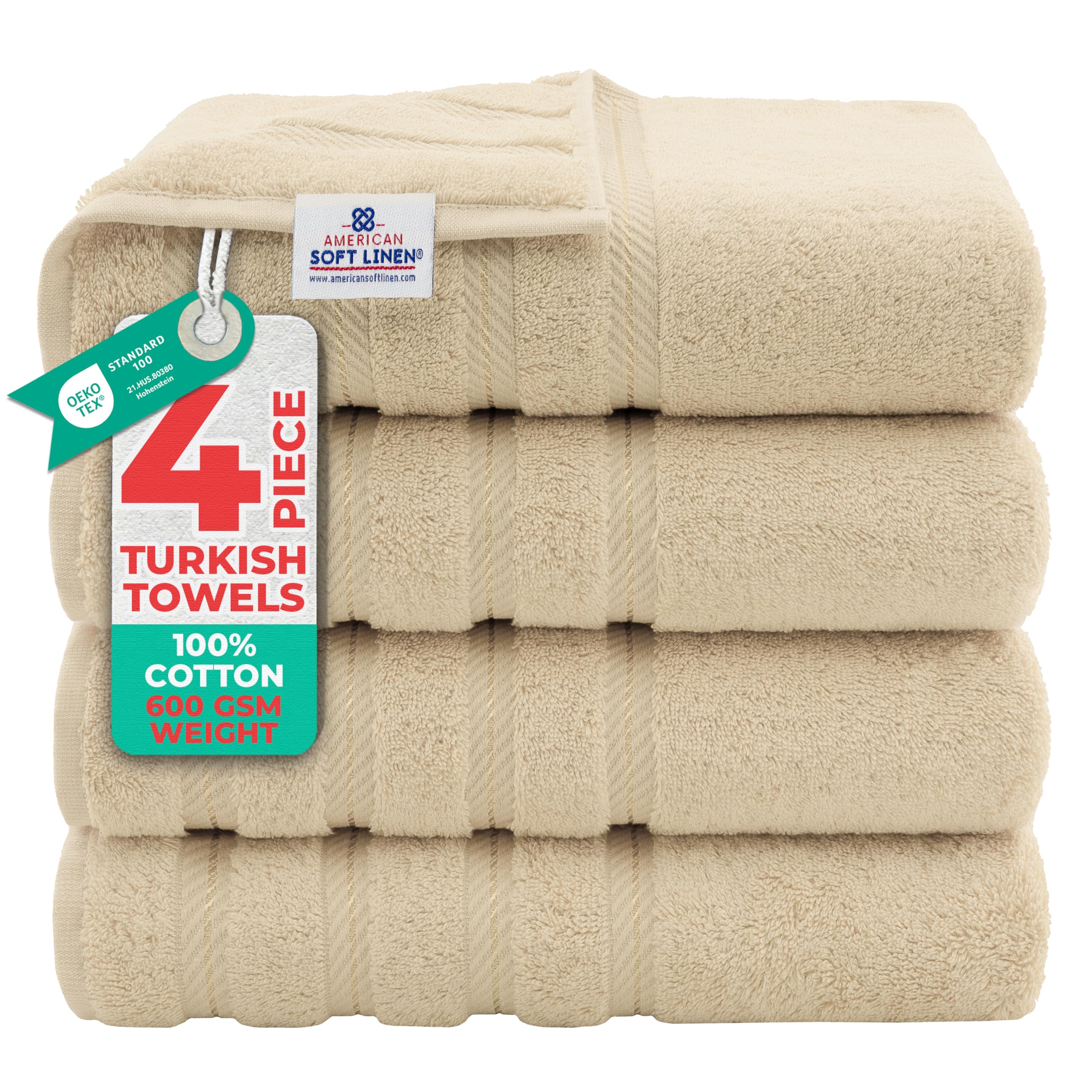 American Soft Linen Luxury 6 Piece Towel Set, 2 Bath Towels 2 Hand Towel 2 Washcloths, 600 GSM 100% Cotton Turkish Towels for Bathroom, Silver Grey Towel Sets