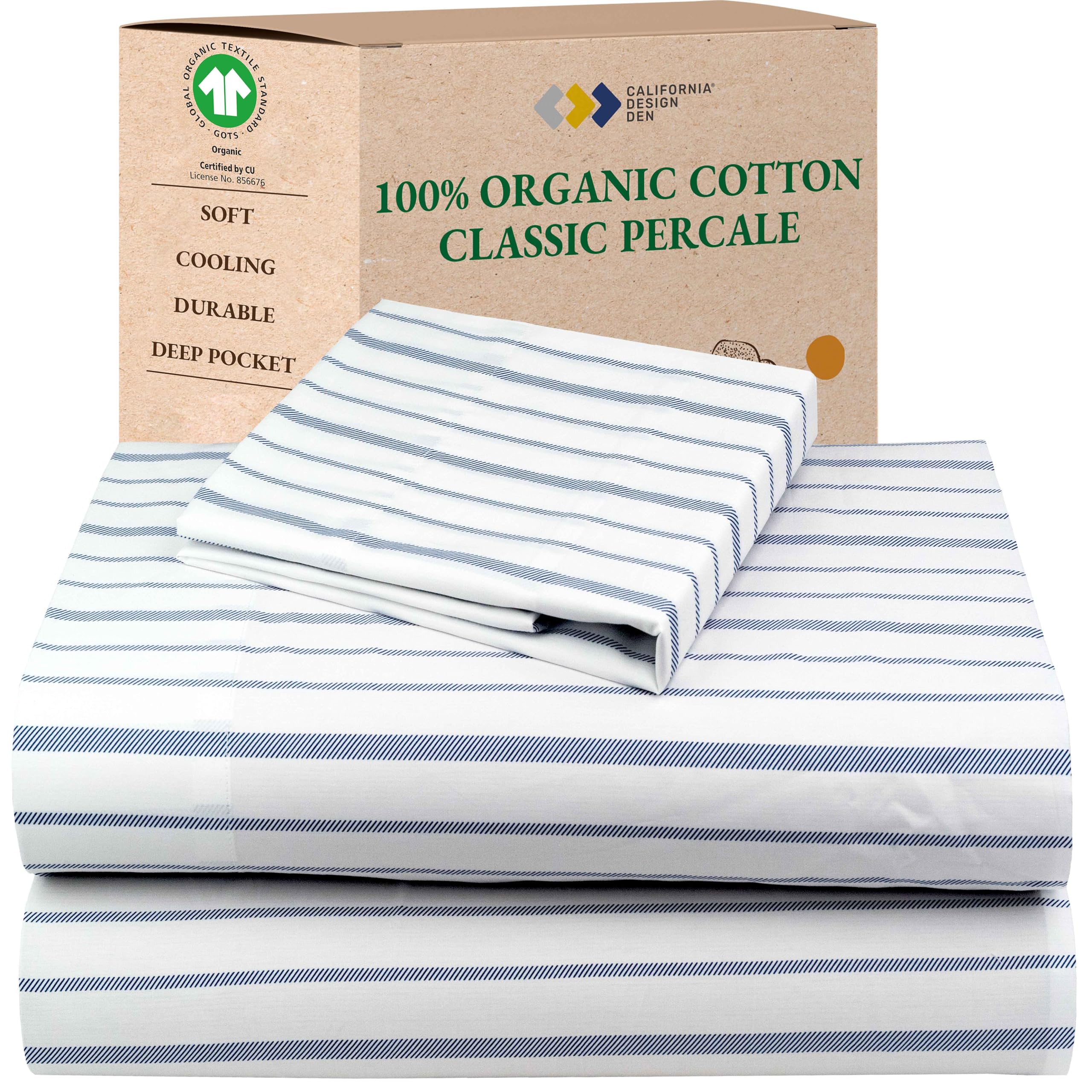 California Design Den Queen Sheet Set - Soft 100% Organic Cotton Sheets with Deep Pockets, Crisp Percale, Breathable and Durable Bedding Set - White