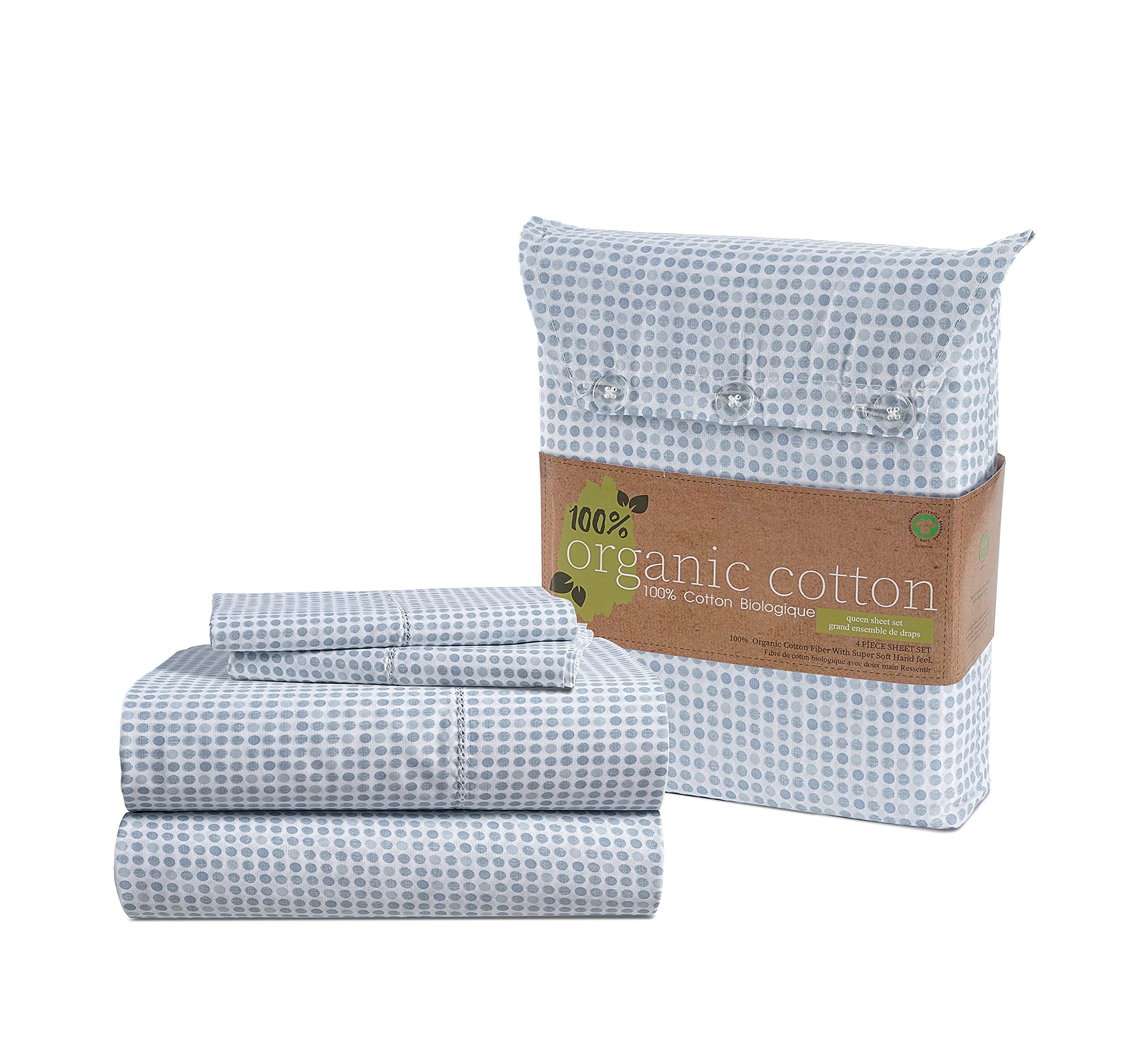 LANE LINEN Eco Friendly 100% Organic Cotton Queen Sheet Set, Soft & Comfy Fully Elasticized 15" Deep Pocket Bed Sheets, Low Pill Naturally Cooling Machine Wash Sábanas Queen- White Bed Sheets