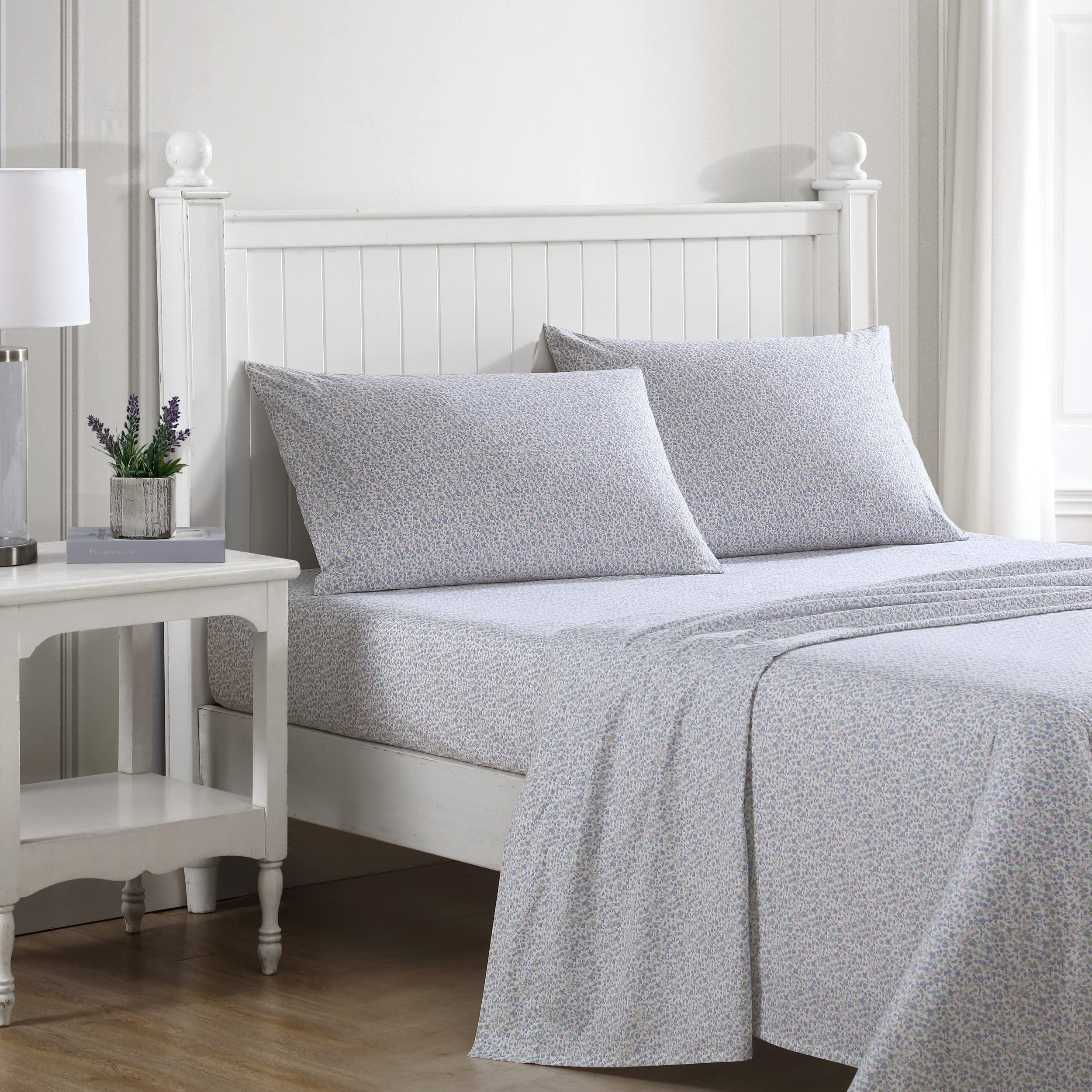 Laura Ashley - Queen Sheets, Cotton Percale Bedding Set, Lightweight & Breathable Home Decor (Evie Pink, Queen)