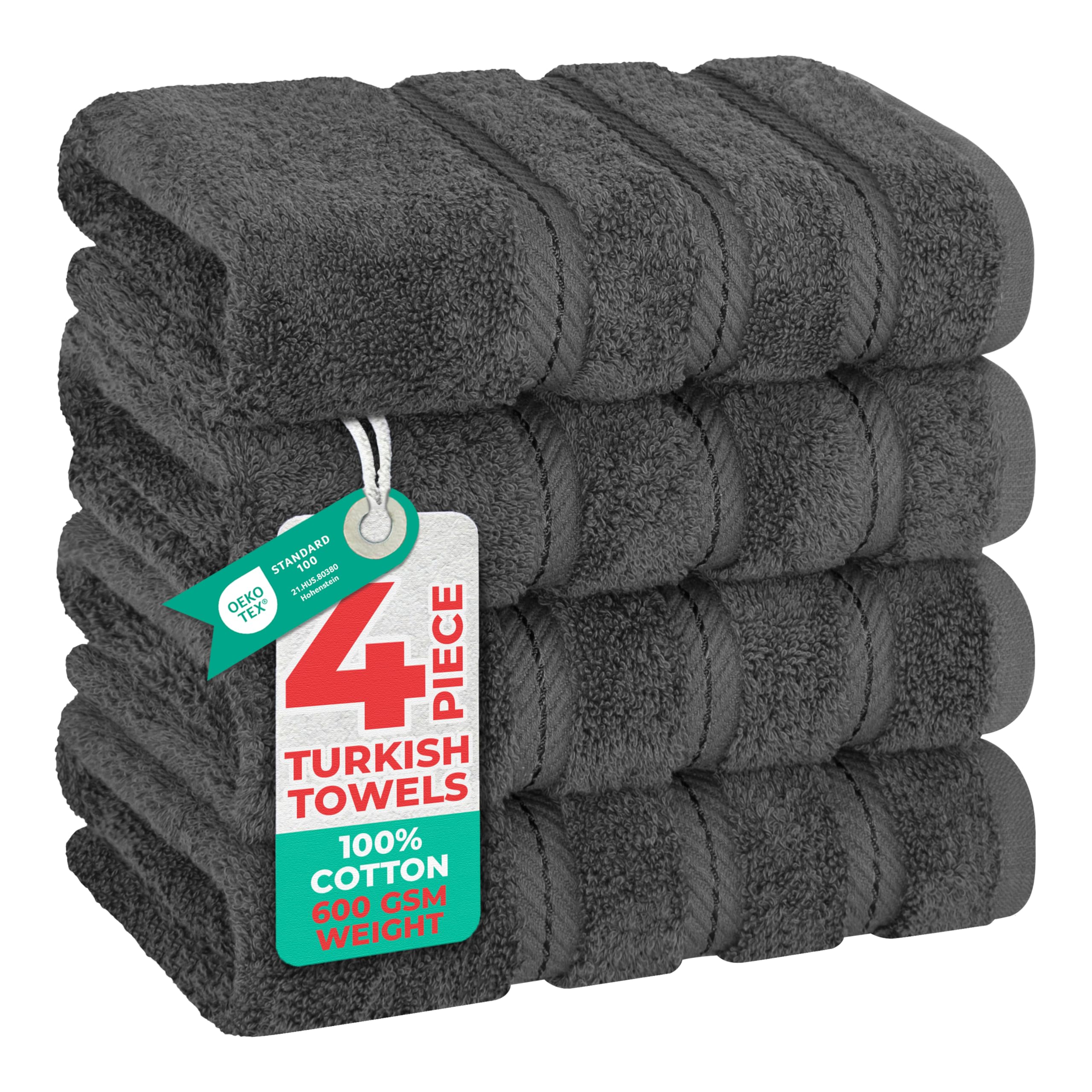 American Soft Linen Luxury 6 Piece Towel Set, 2 Bath Towels 2 Hand Towel 2 Washcloths, 600 GSM 100% Cotton Turkish Towels for Bathroom, Silver Grey Towel Sets
