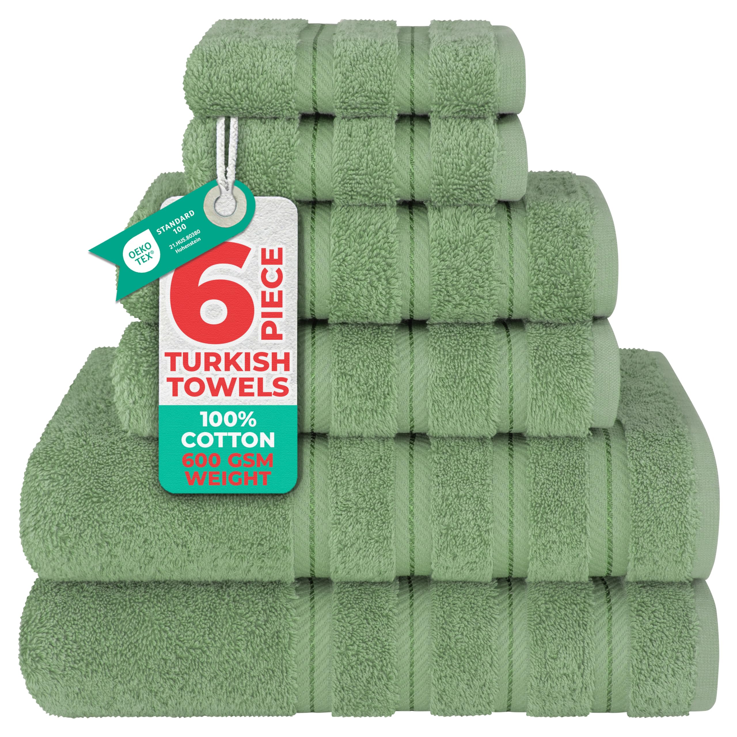 American Soft Linen Luxury 6 Piece Towel Set, 2 Bath Towels 2 Hand Towel 2 Washcloths, 600 GSM 100% Cotton Turkish Towels for Bathroom, Silver Grey Towel Sets