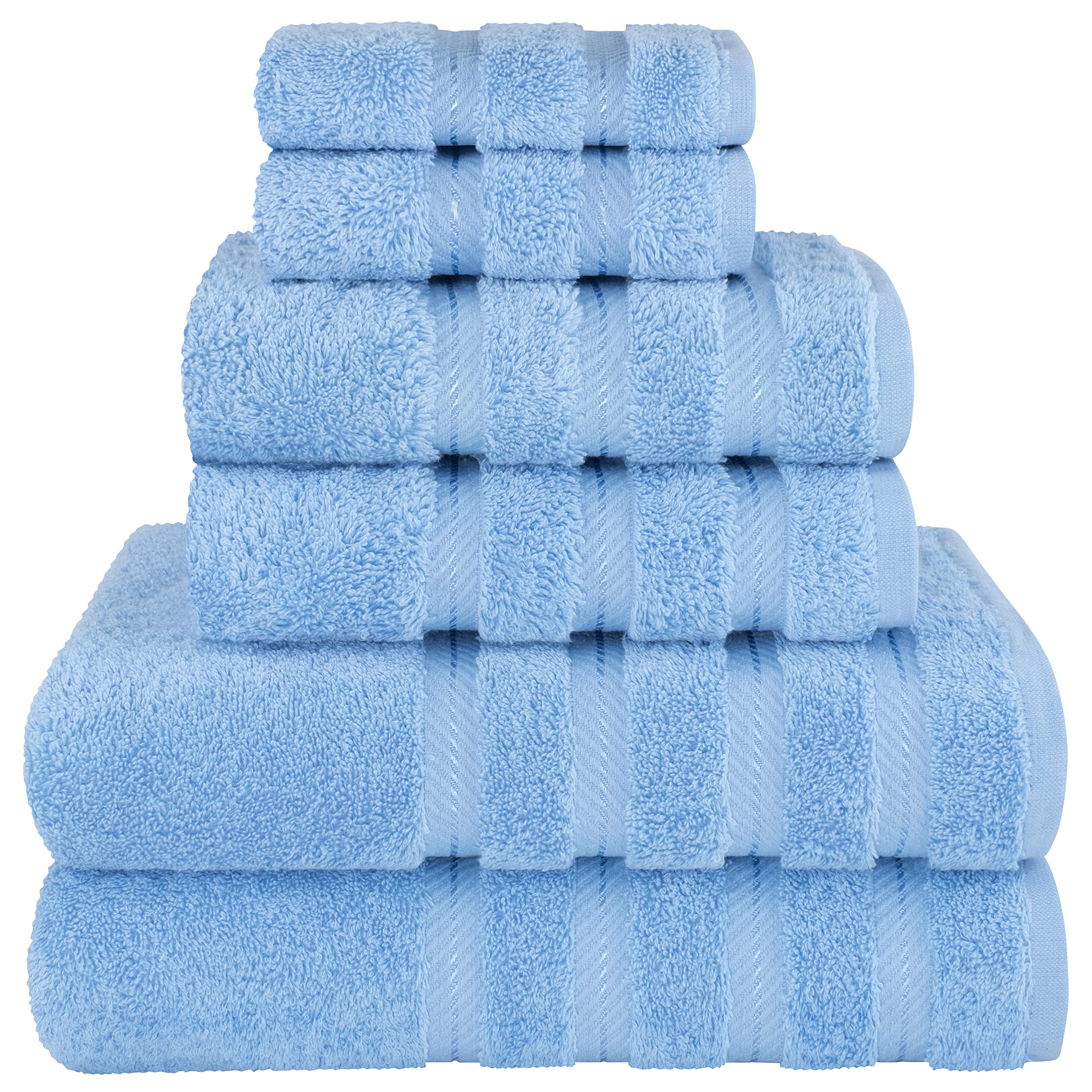 American Soft Linen Luxury 6 Piece Towel Set, 2 Bath Towels 2 Hand Towel 2 Washcloths, 600 GSM 100% Cotton Turkish Towels for Bathroom, Silver Grey Towel Sets