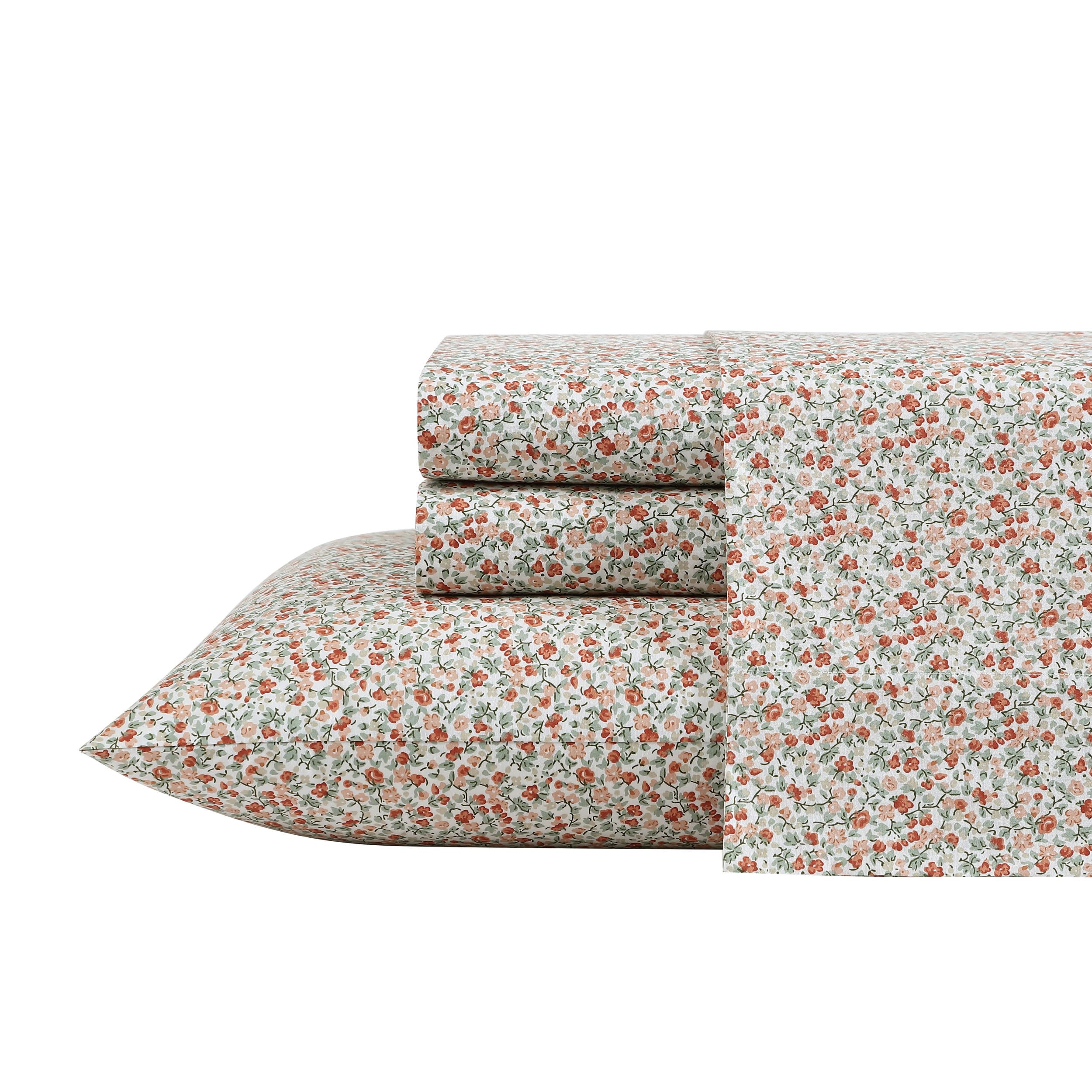 Laura Ashley - Queen Sheets, Cotton Percale Bedding Set, Lightweight & Breathable Home Decor (Evie Pink, Queen)
