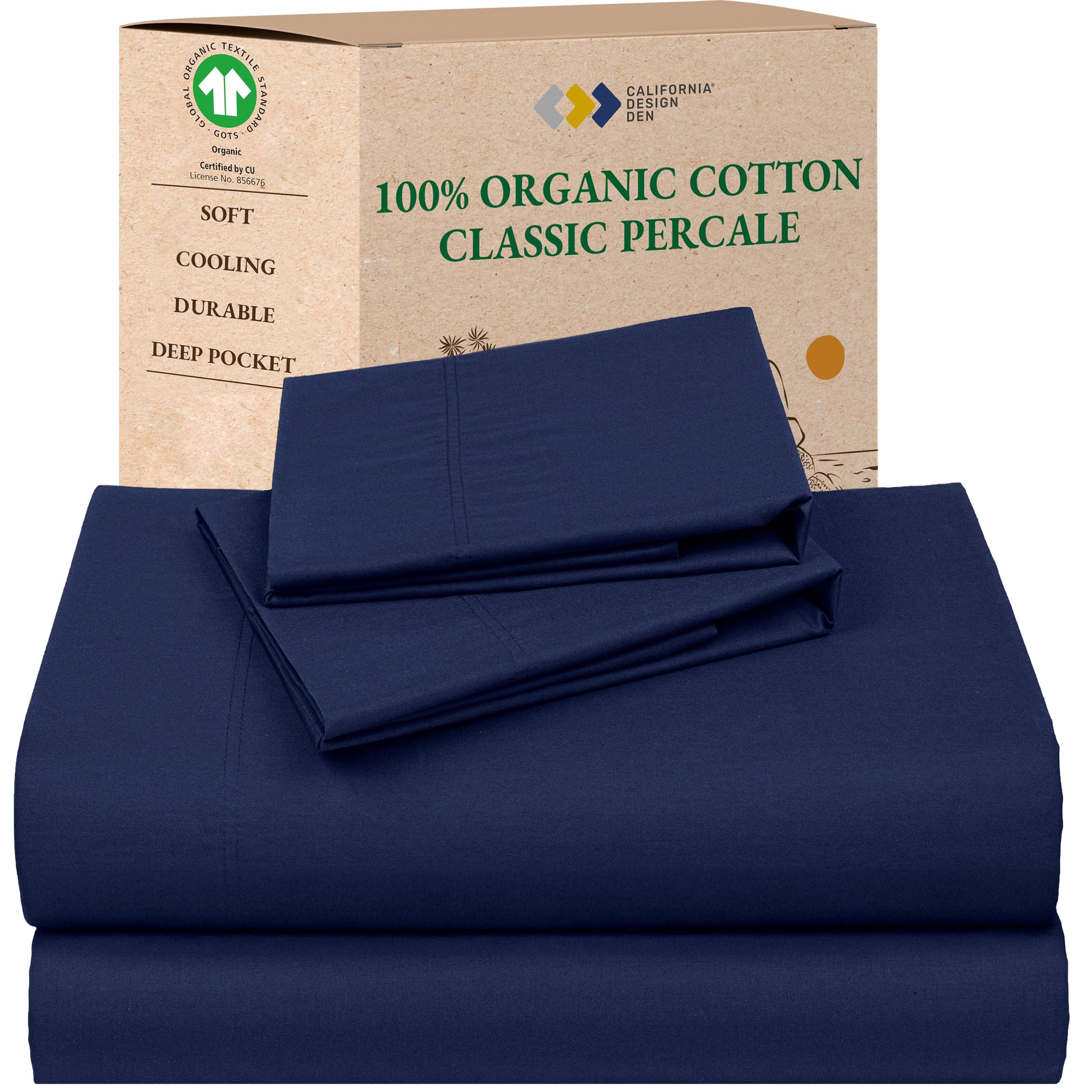 California Design Den Queen Sheet Set - Soft 100% Organic Cotton Sheets with Deep Pockets, Crisp Percale, Breathable and Durable Bedding Set - White