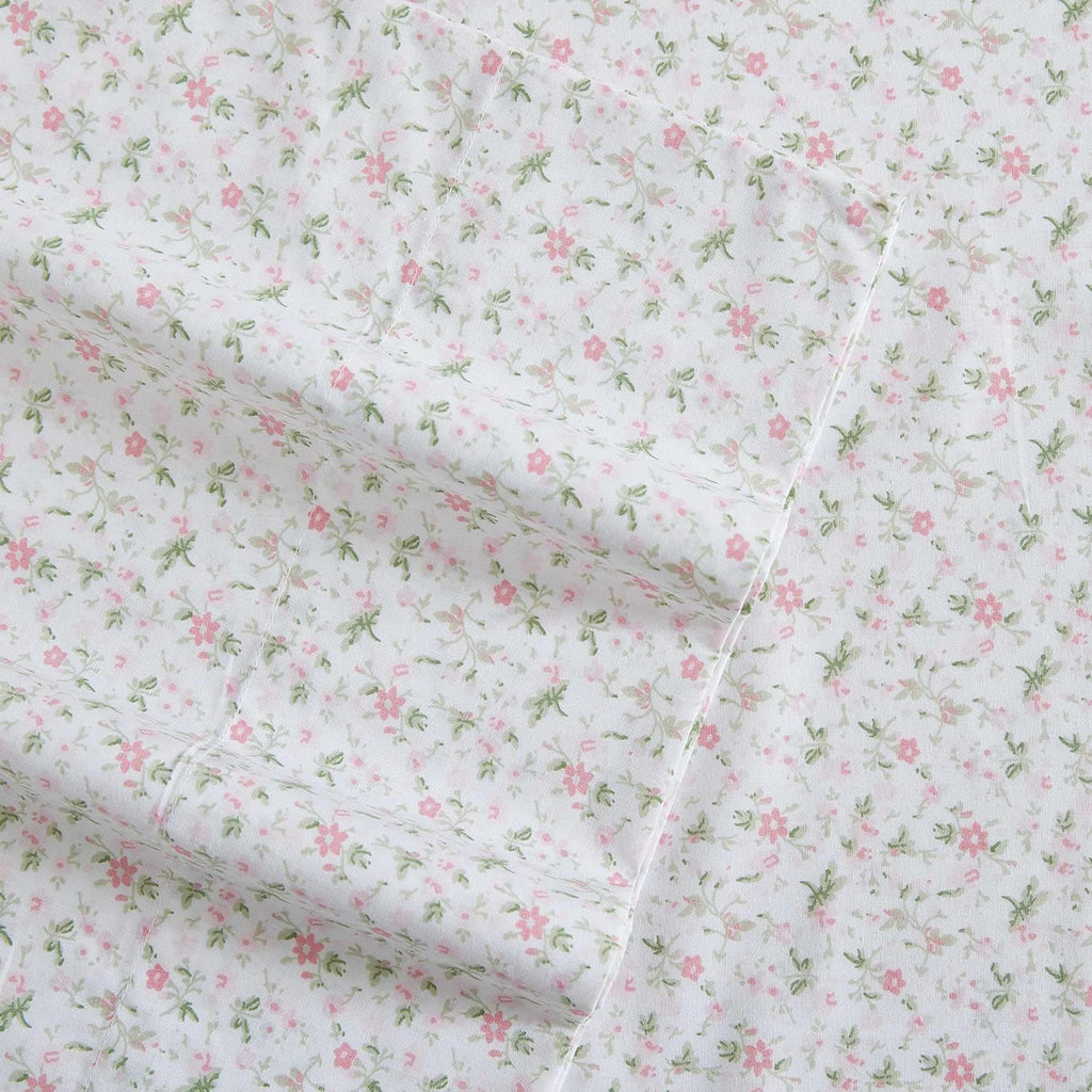 Laura Ashley - Queen Sheets, Cotton Percale Bedding Set, Lightweight & Breathable Home Decor (Evie Pink, Queen)