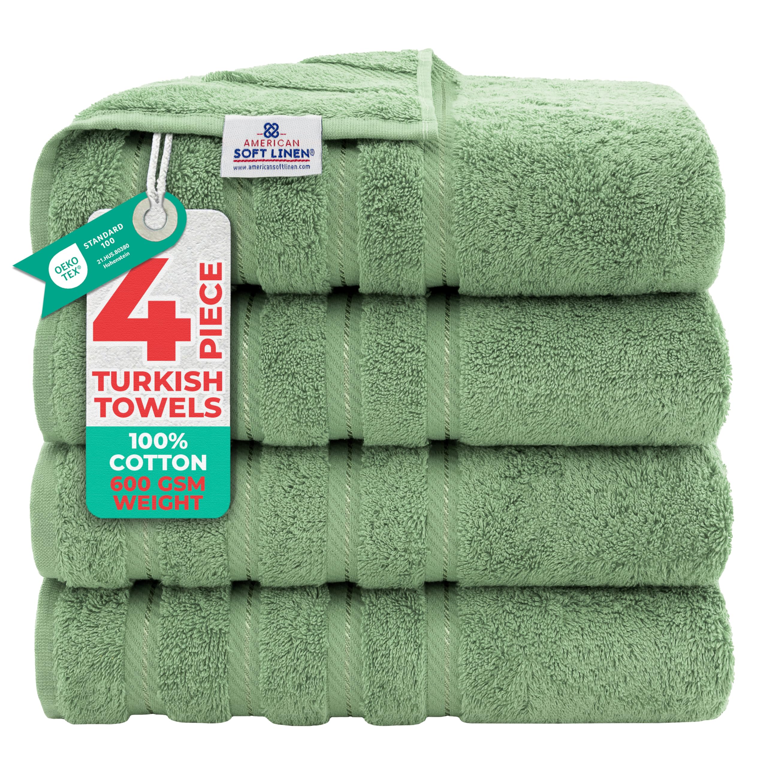 American Soft Linen Luxury 6 Piece Towel Set, 2 Bath Towels 2 Hand Towel 2 Washcloths, 600 GSM 100% Cotton Turkish Towels for Bathroom, Silver Grey Towel Sets